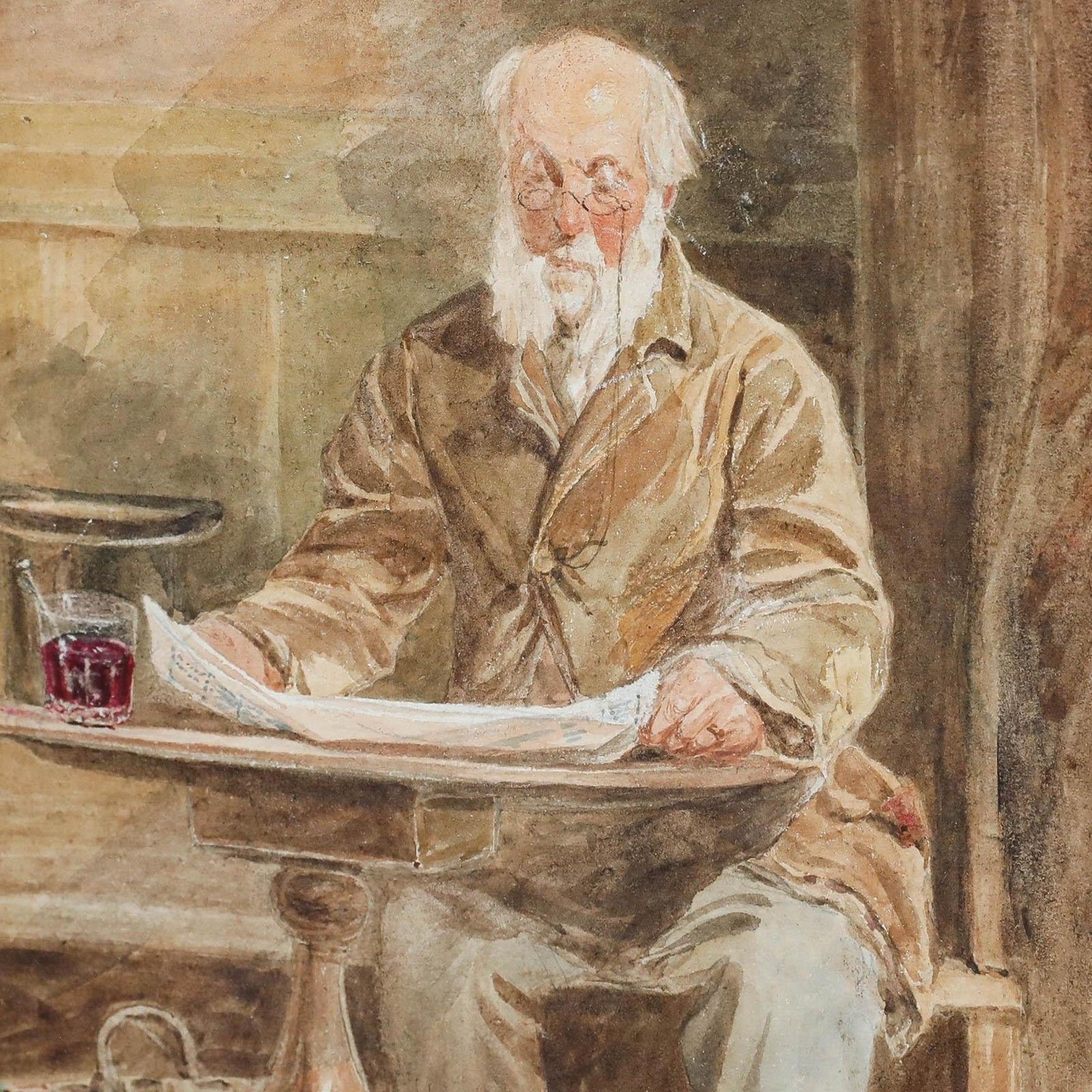 M. Haywood Framed Late 19th Century Watercolour, Reading The Morning Paper photo Art