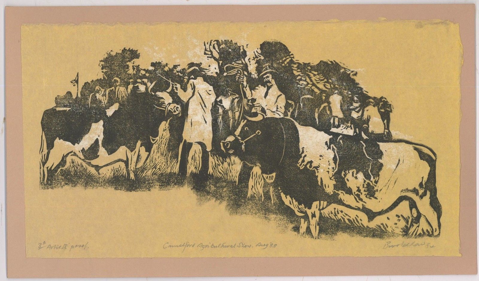Percy Drake Brookshaw (1907 1993) 1984 Woodcut, Camelford Agricultural Show photo furniture
