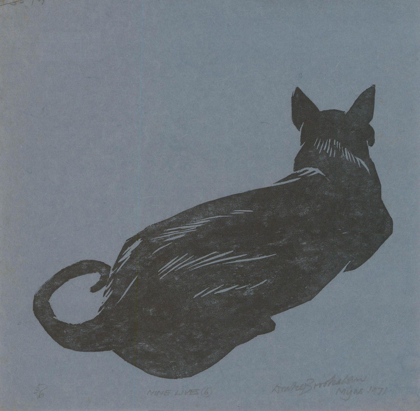 Percy Drake Brookshaw (1907 1993) 1971 Woodcut, Nine Lives 6 photo for sale