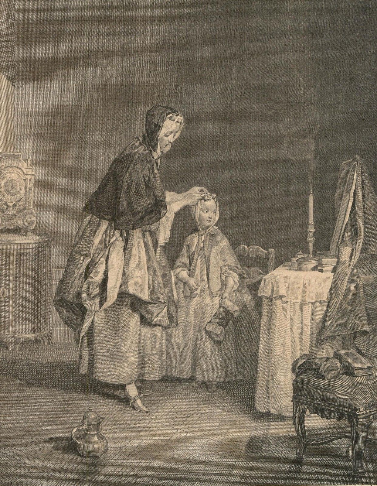 Le Bas (1707 1782) After Chardin Engraving, Le Neglige Ou Toilette Du Matin photo furniture
