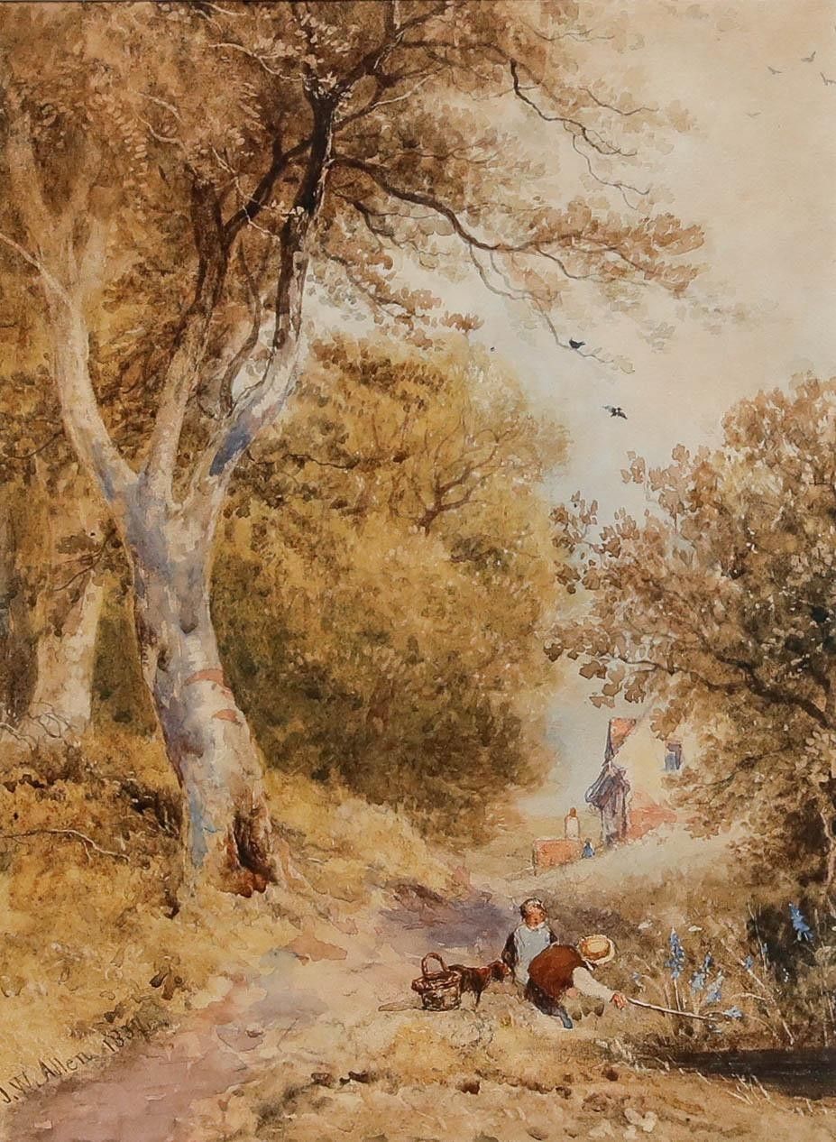 J.W. Allen (1803 1852) 1839 Watercolour, Children Playing On A Wooded Path photo furniture