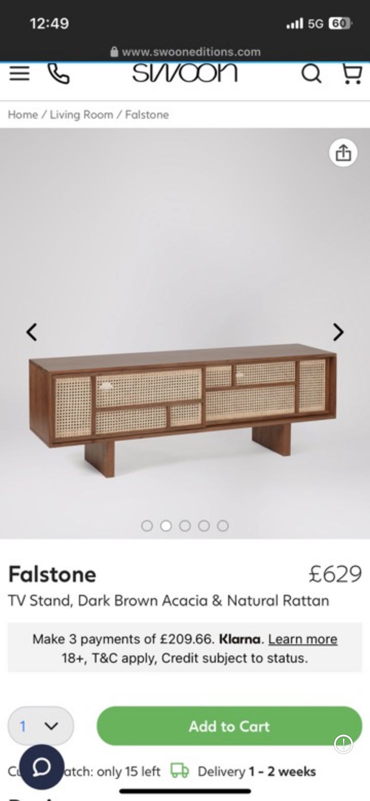 Swoon Brand Tv Stand, Dark Brown Acacia & Natural Rattan photo Furniture