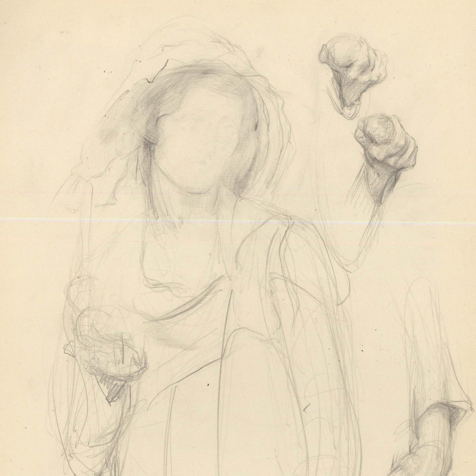 Attrib. John Cluysenaar (1899 1986) Graphite Drawing, Study Of A Hooded Lady photo for sale