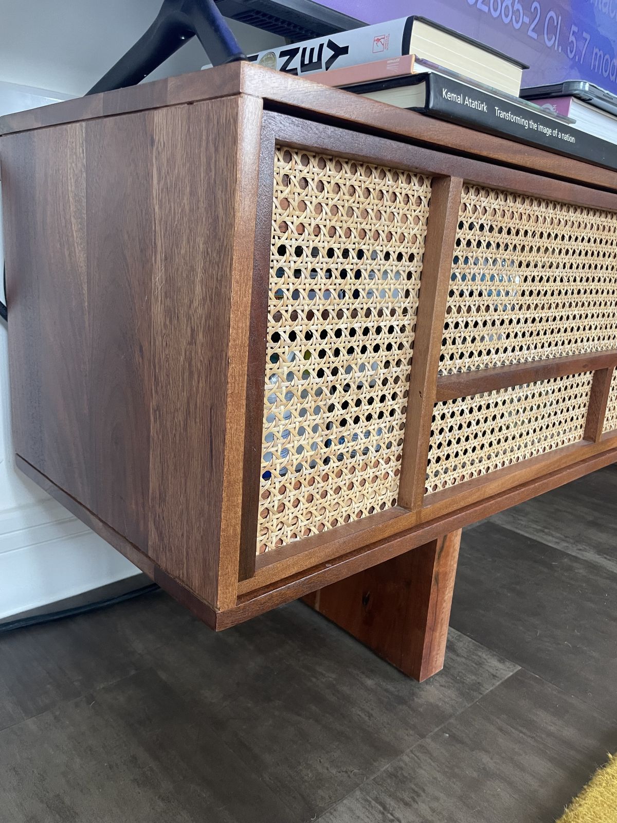 Swoon Brand Tv Stand, Dark Brown Acacia & Natural Rattan photo vinterior