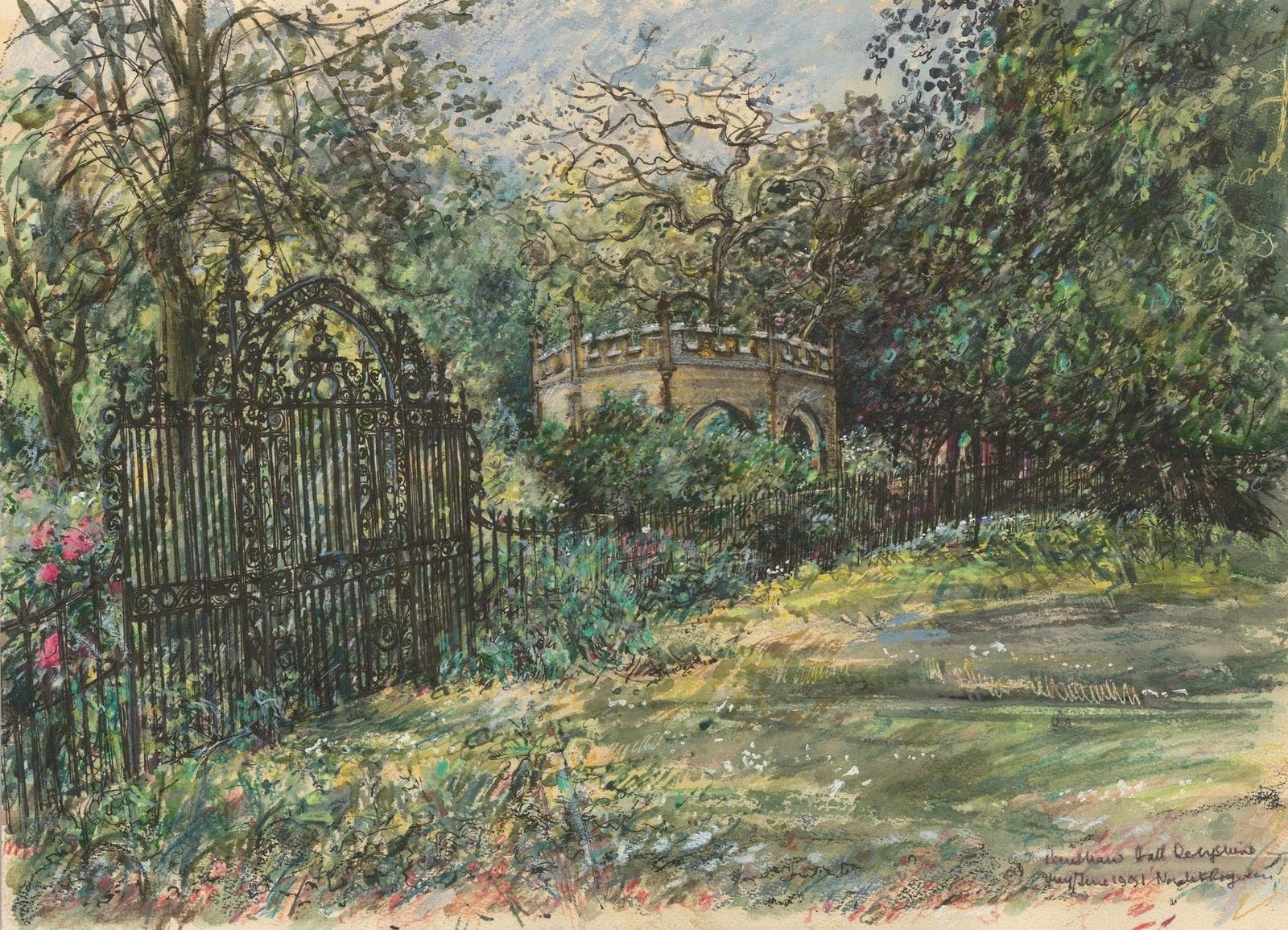 Norah K. Rogerson 20th Century Watercolour, The Garden Gate, Renishaw Hall photo furniture