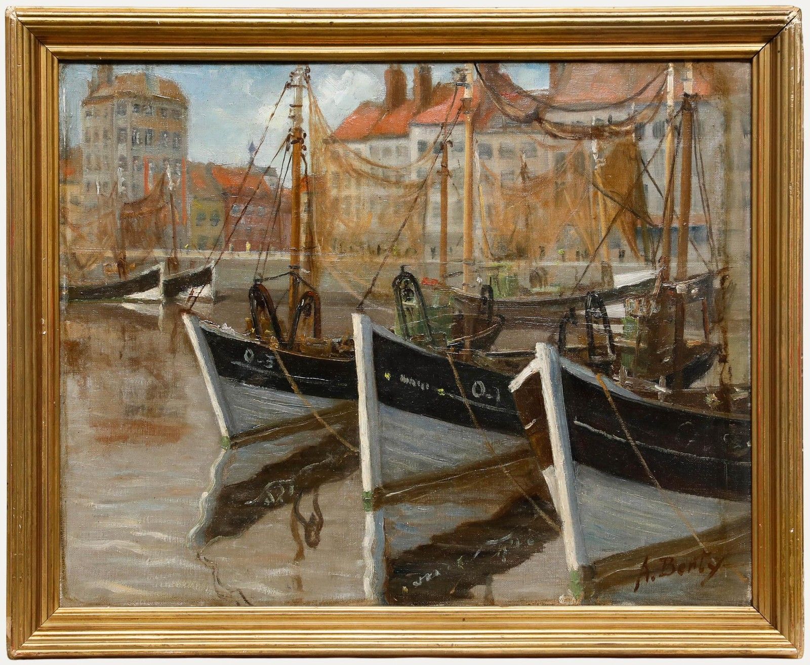Anne Berty Mid 20th Century Oil, Ostend Fishing Boats