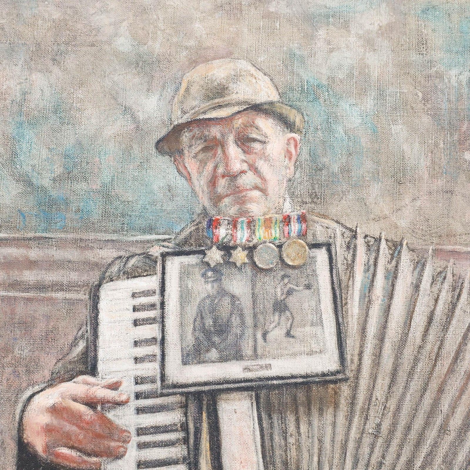 Peter J. Maver  Framed 20th Century Oil, London Busker photo Art