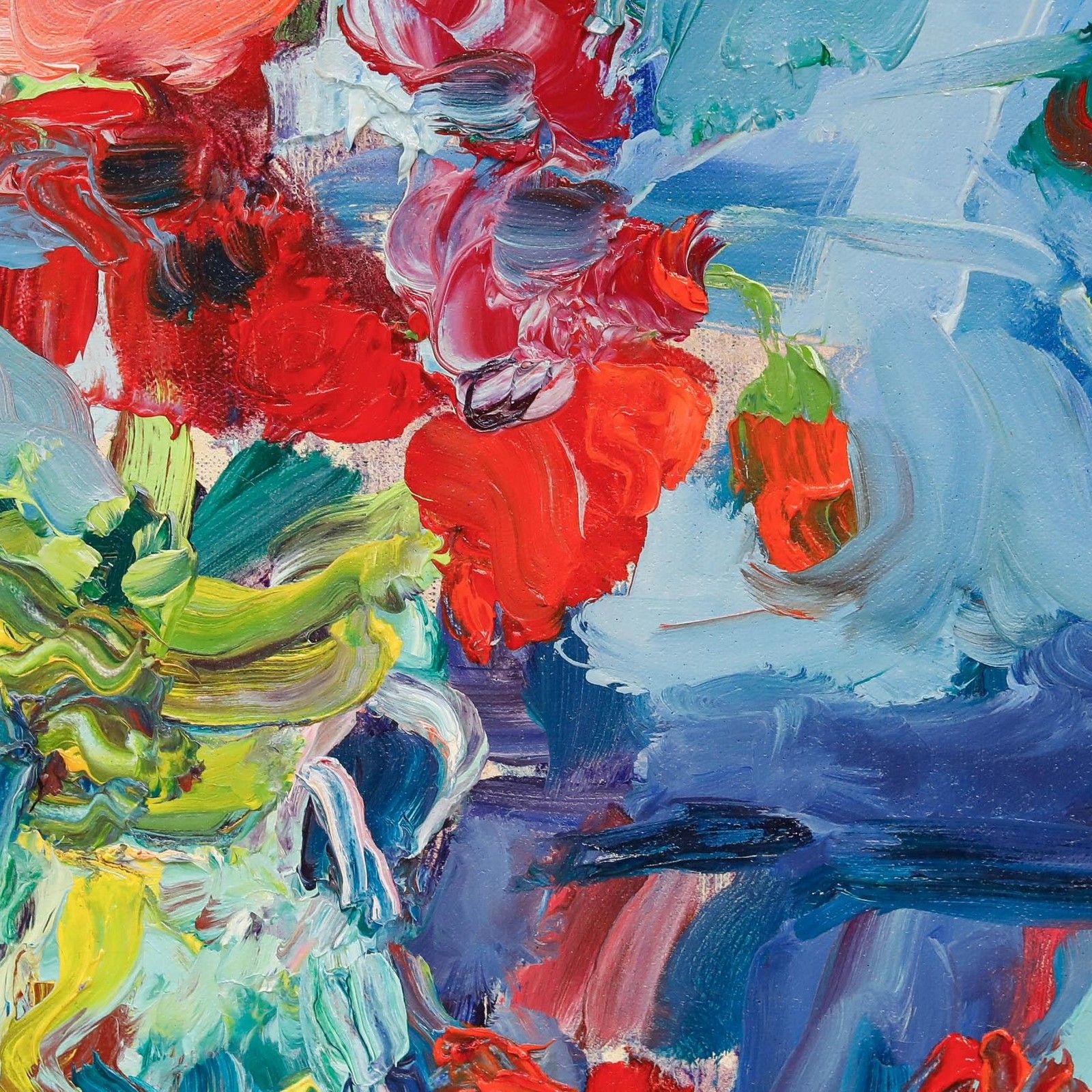 Annelise Firth (B.1961) Contemporary Oil, Pink & Red Poppies photo Art