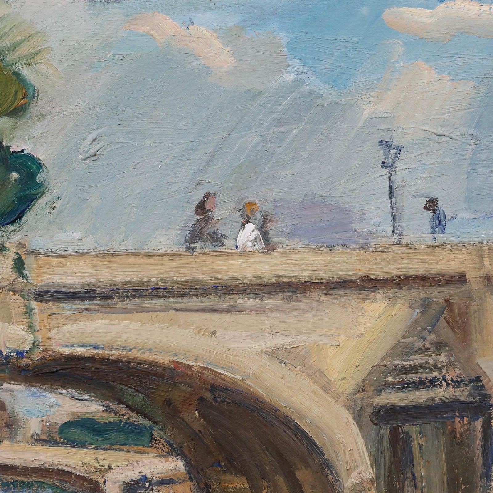 Pierre Gogios (B.1935) Mid 20th Century Oil, Waterfront Promenade photo Art