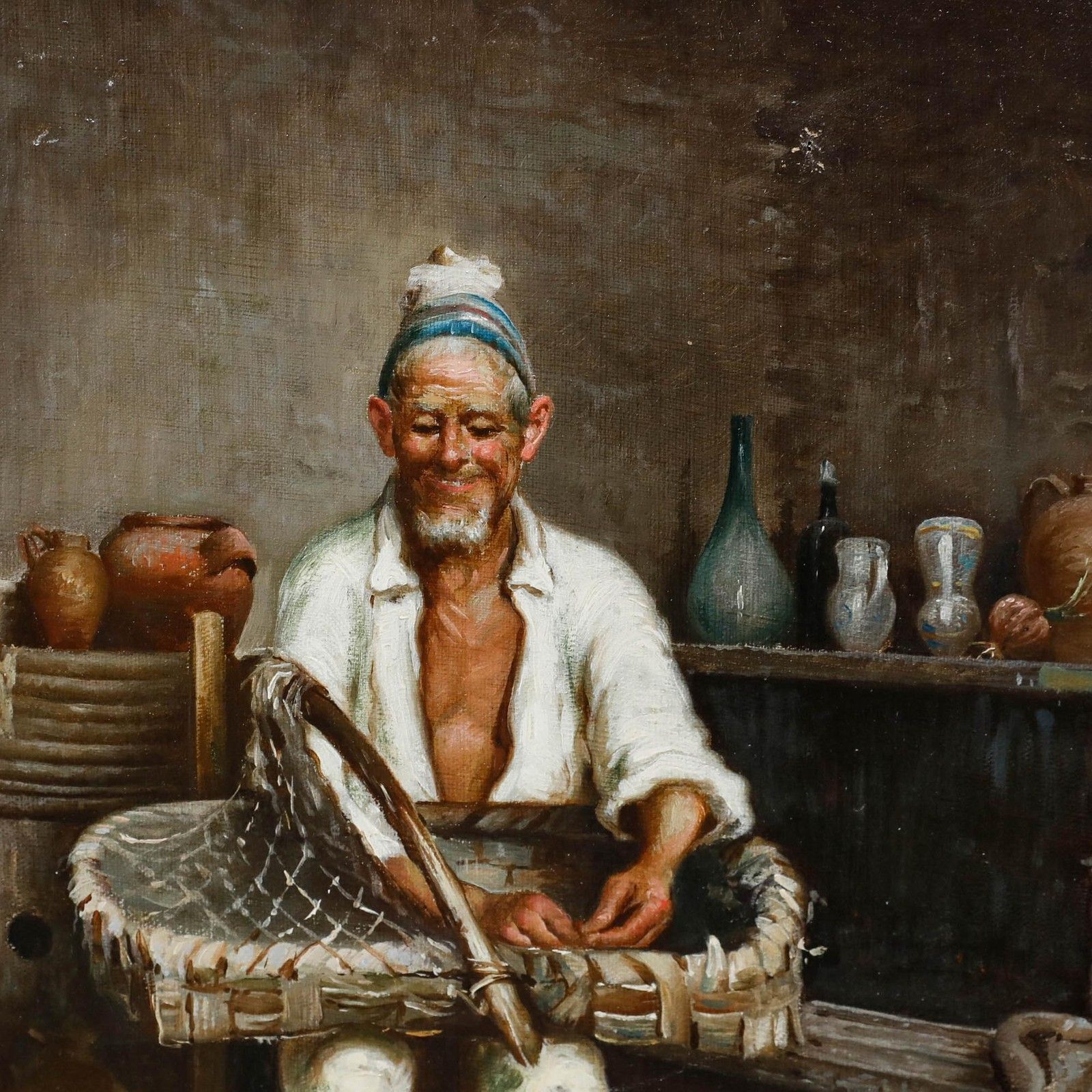 Italian School Early 20th Century Oil The Rabbit Catcher photo buy