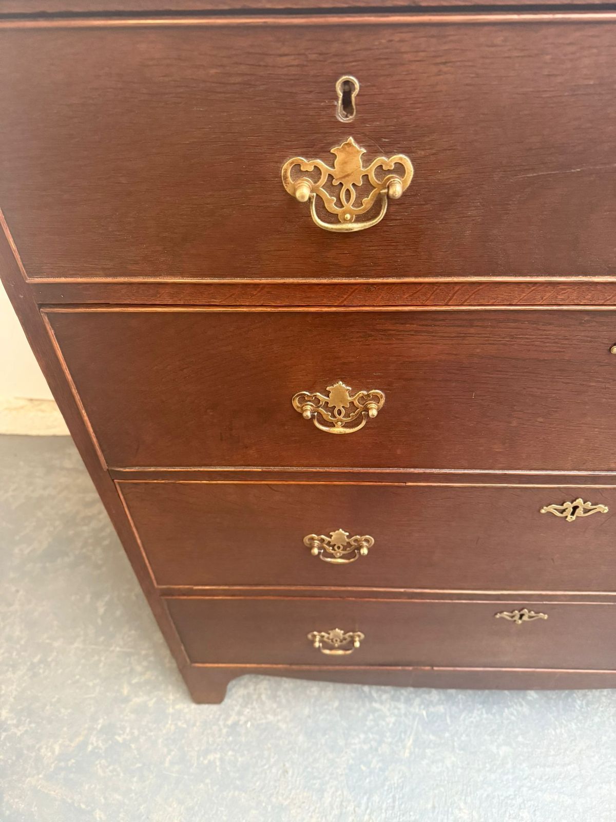 photo for sale A Superb 5 Drawer Georgian Oak Narrow Splayed Foot Chest Of Drawers