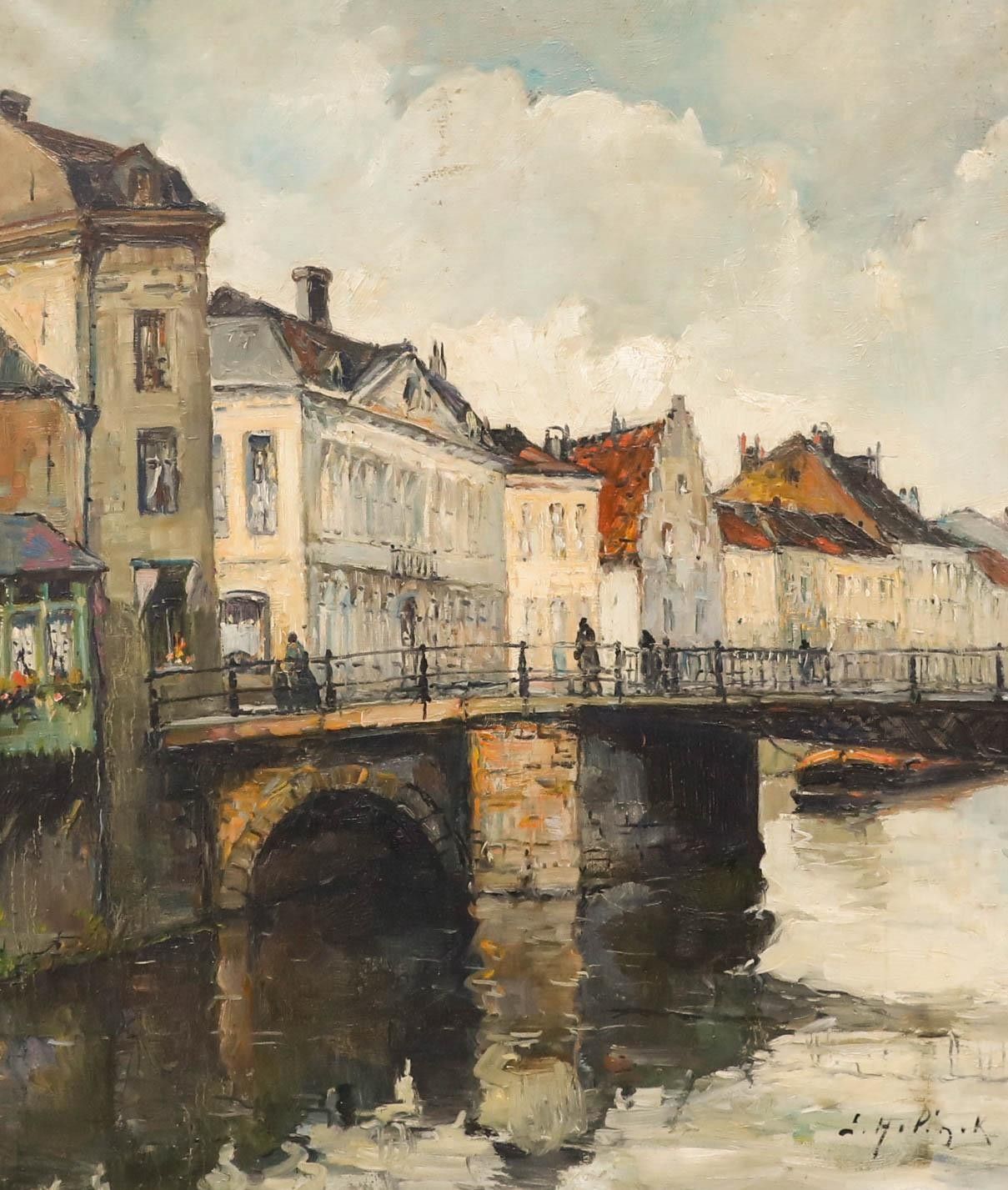 Gustave Helinck (1884 1954) Early 20th Century Oil, A View Of The Coupure photo furniture