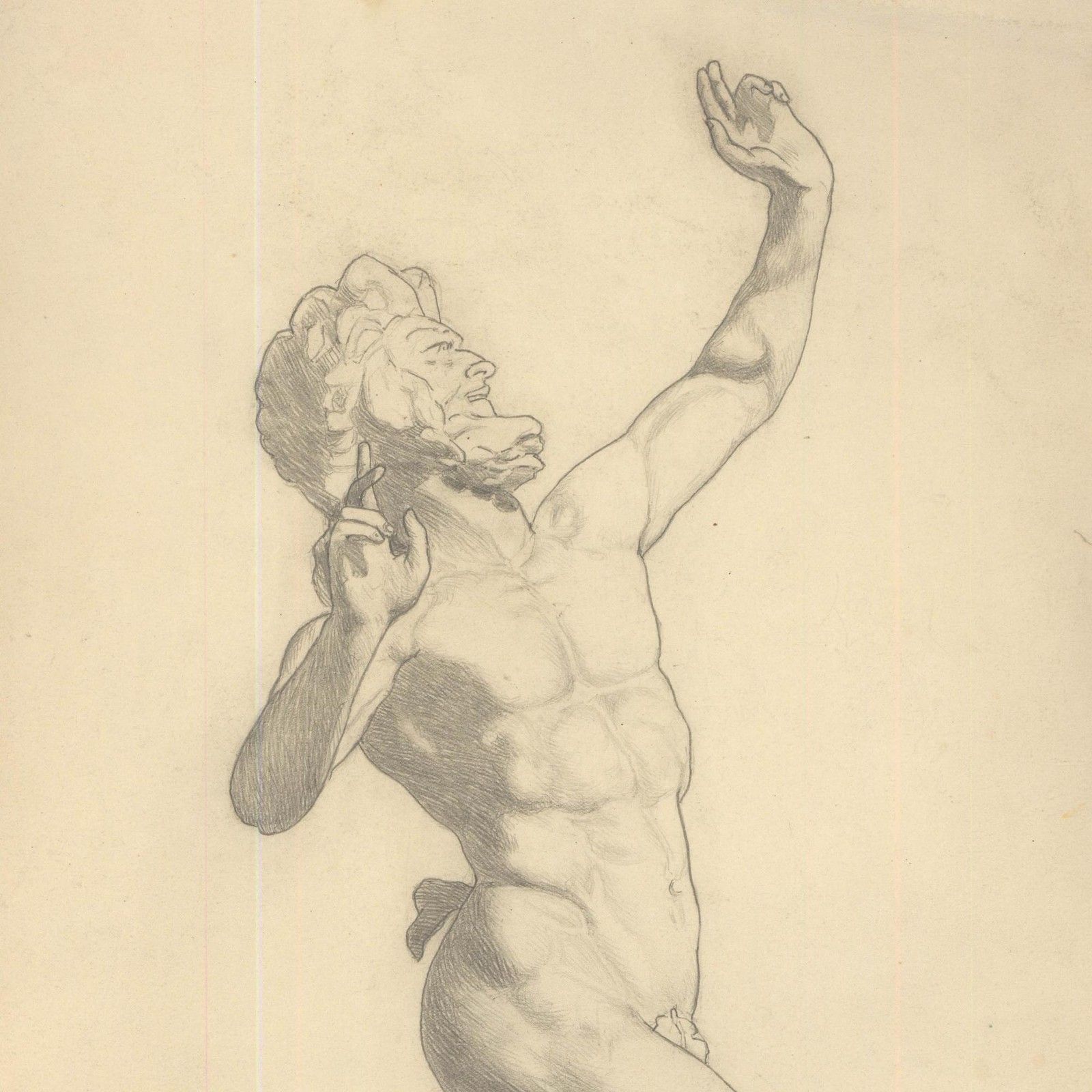 William Henry Ladd Early 20th Century Graphite Drawing, Dancing Faun photo Art