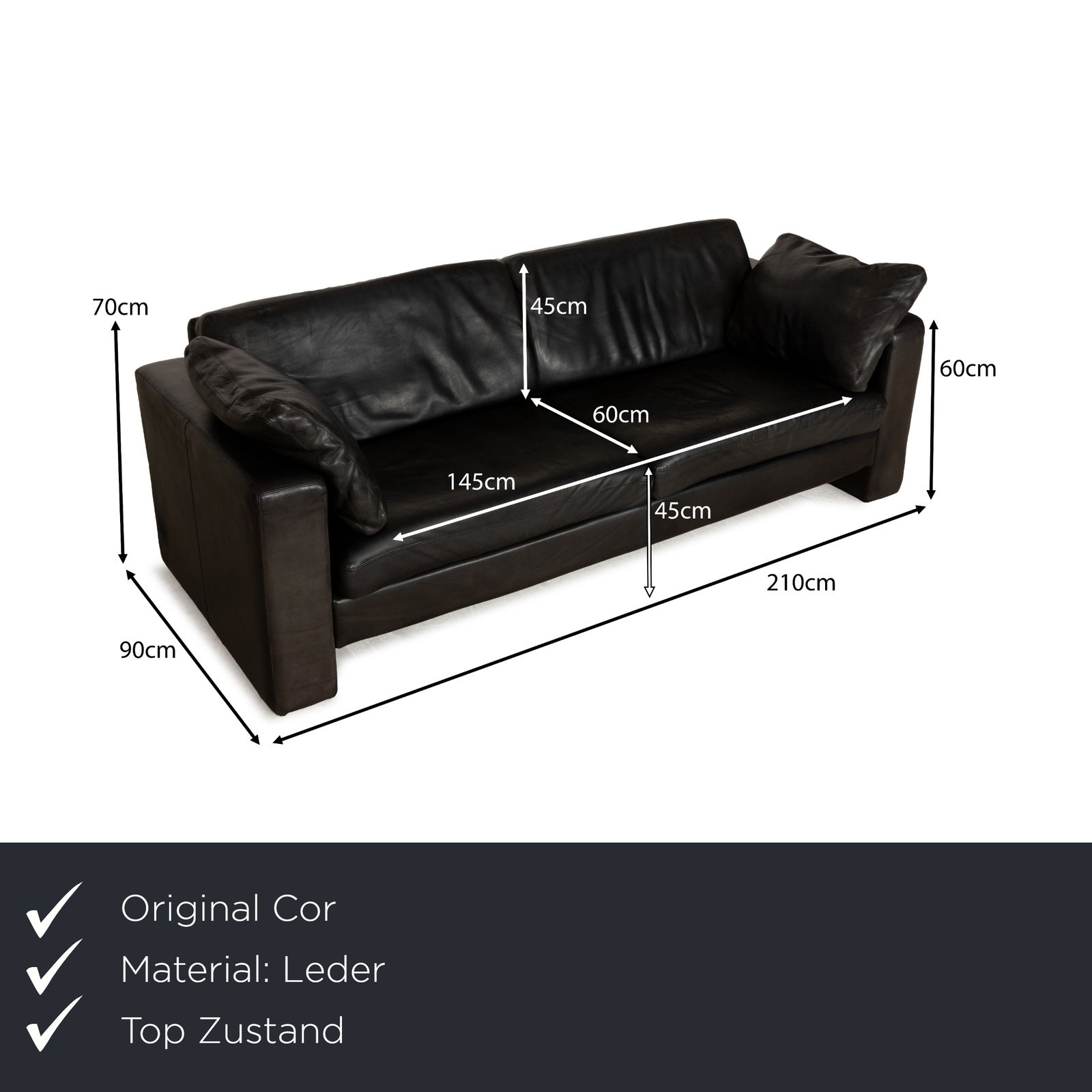 Canapé Cor Conseta 3 places en cuir noir photo furniture