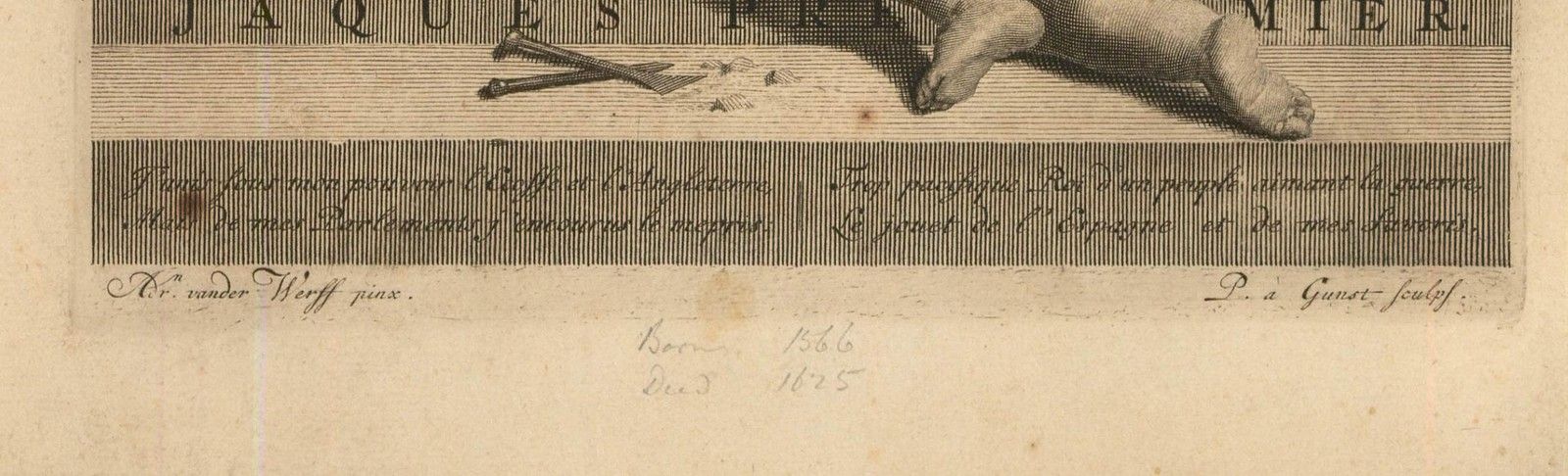 After Adriaen Van Der Werff (1659 1722) 17th Century Engraving, King James I photo for sale