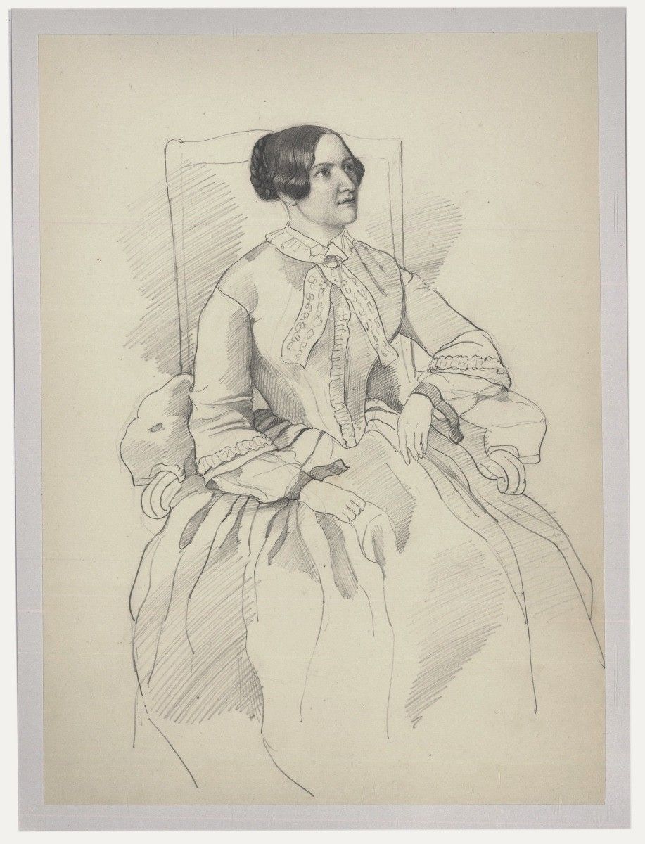 Charlotte Berlichingen Mid 19th Century Graphite Drawing, Aristocratic Lady