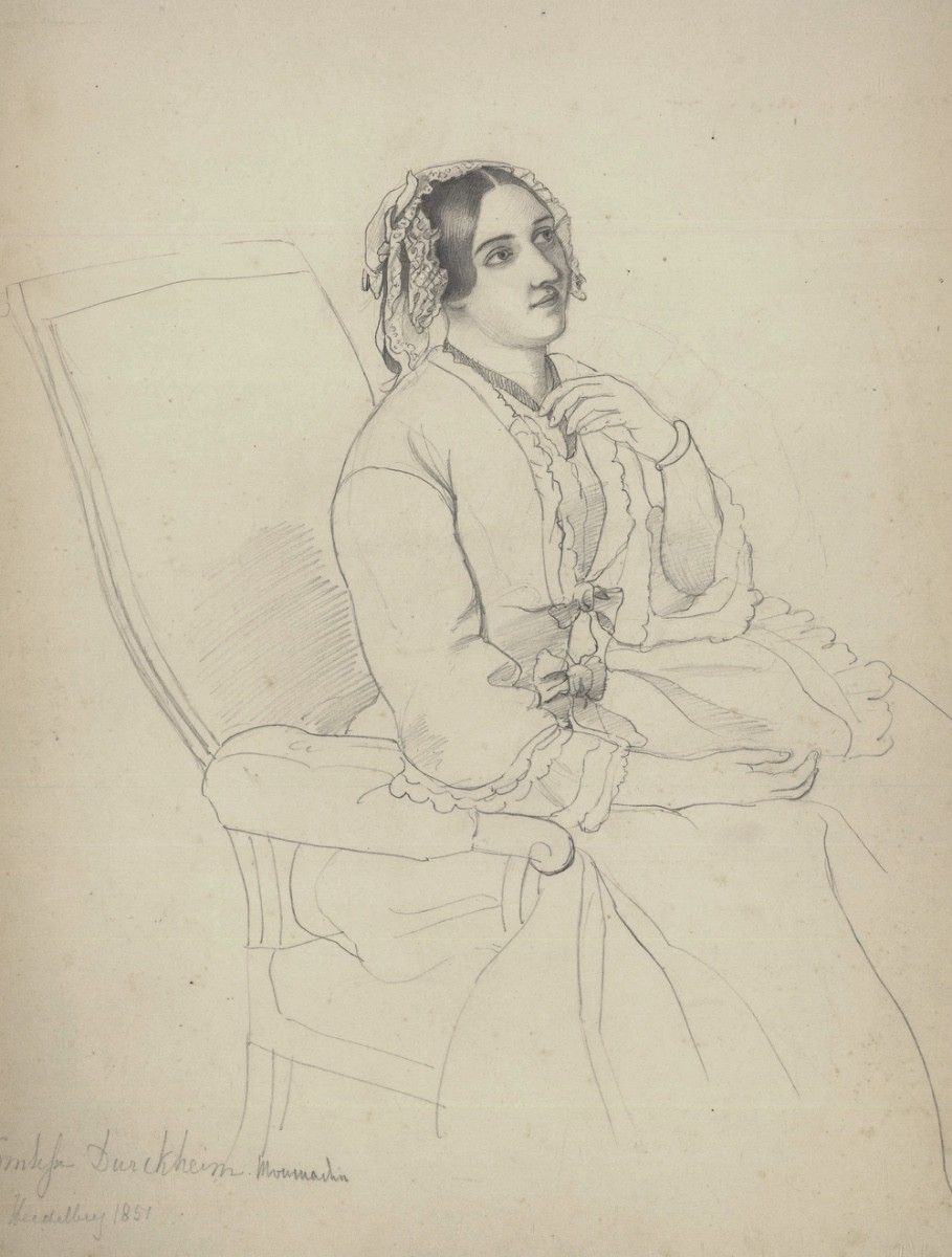 Charlotte Berlichingen 1851 Graphite Drawing, Lady With Lace Bonnet photo furniture