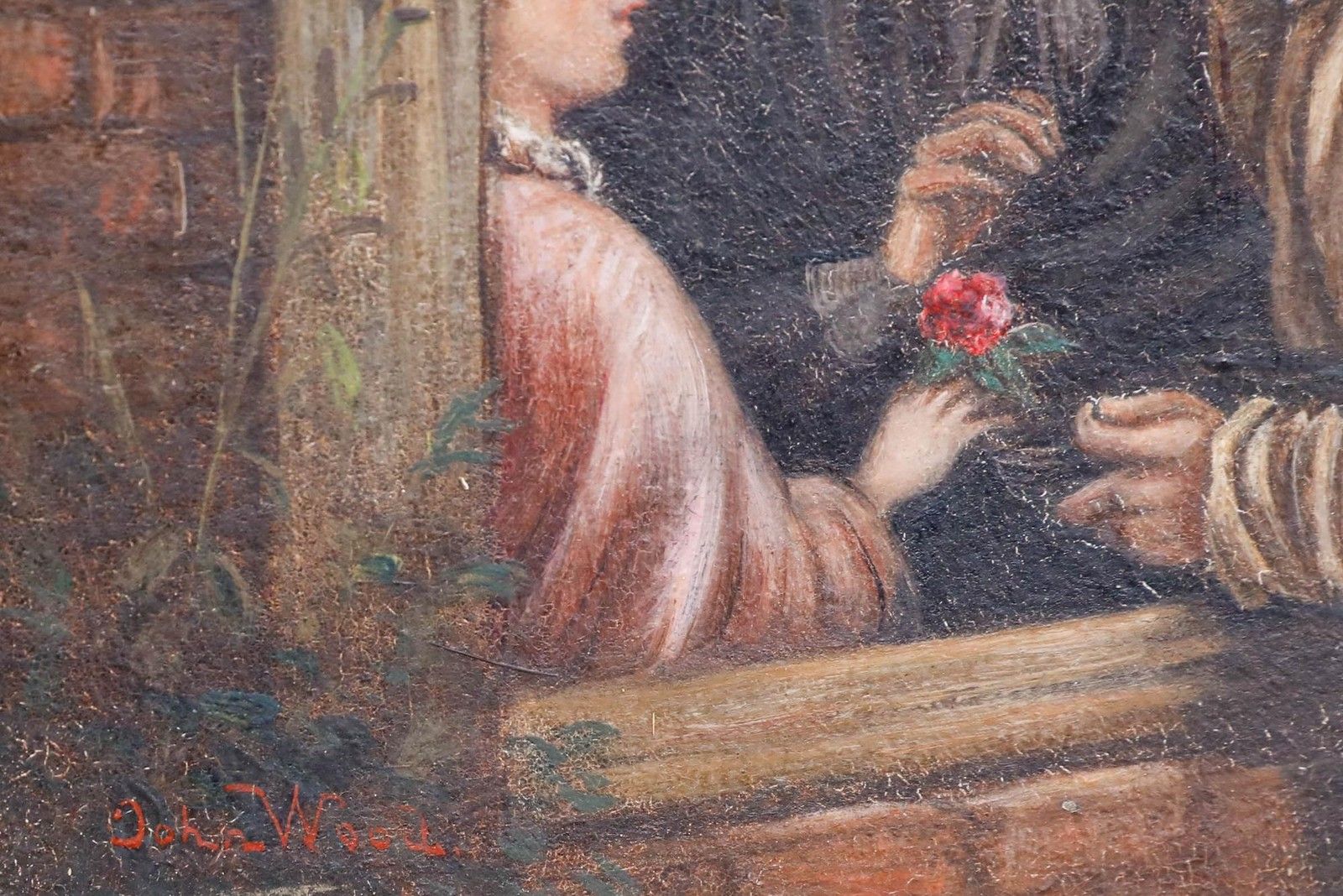 John Wood Framed 19th Century Oil, Village Gossips photo vinterior