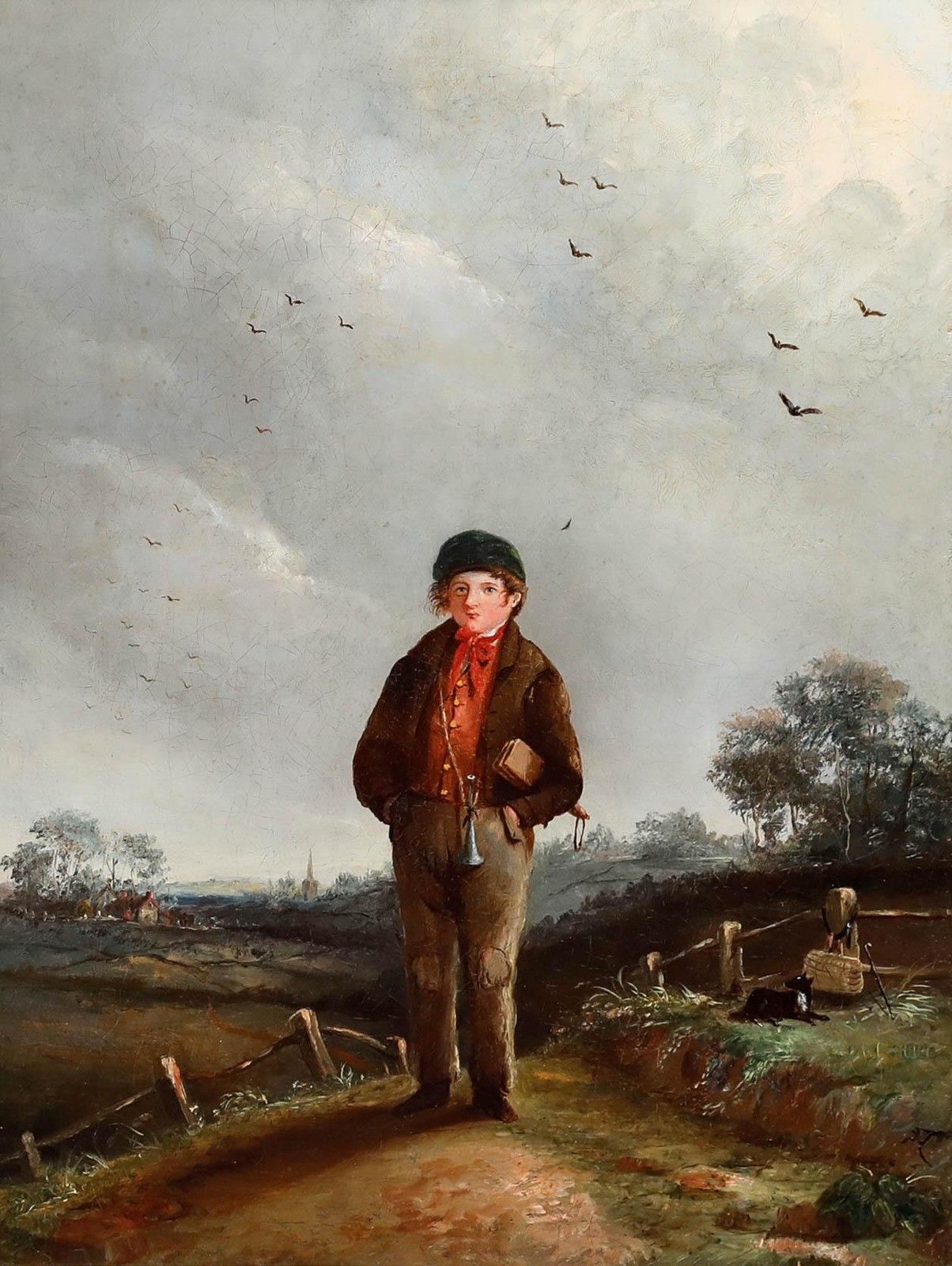 English School 19th Century Oil Portrait Of A Farm Boy With Rattle photo furniture