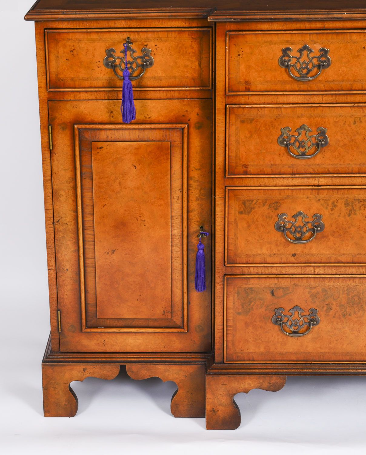 Furniture Vintage Burr Walnut Four Drawer Sideboard Credenza 20th C photo