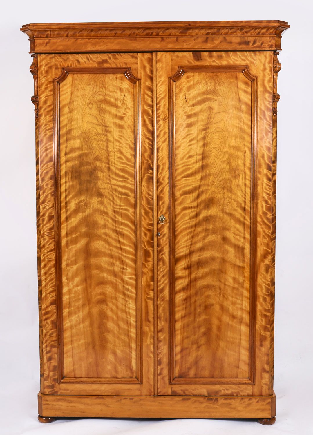 Antique English Flame Satinwood Wardrobe 19th Century