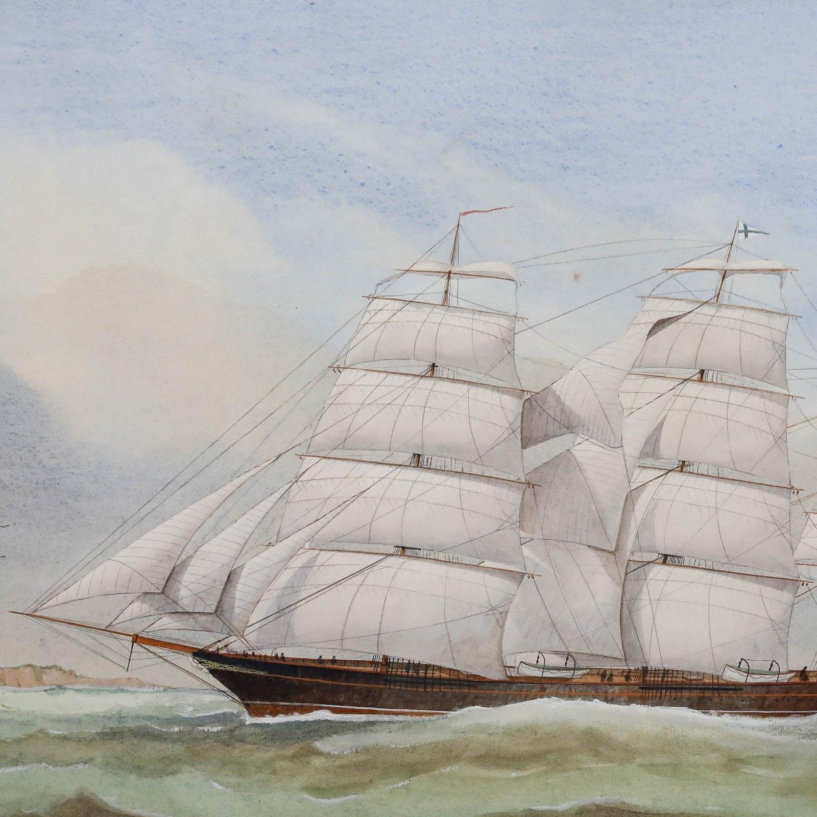 J. Hall Framed Late 19th Century Watercolour, Clippership Sussex photo 395.0