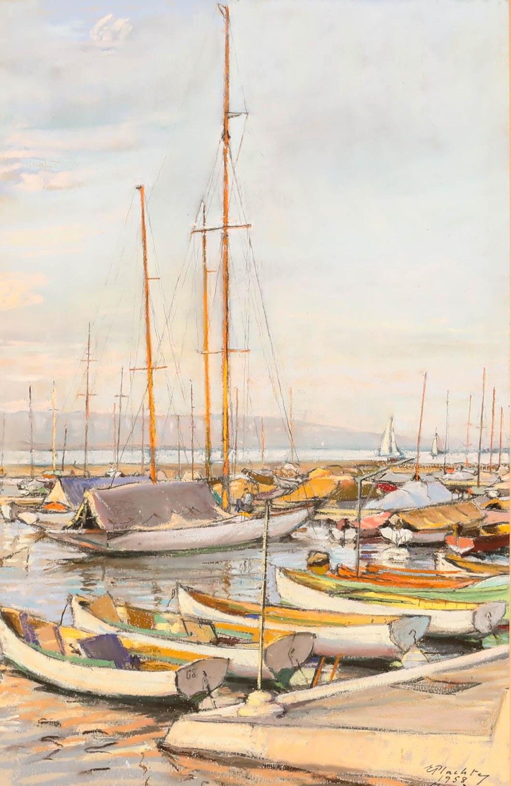 Erna Plachte (1893 1986)  German Mid 20th Century Pastel, Study Of Boats photo furniture