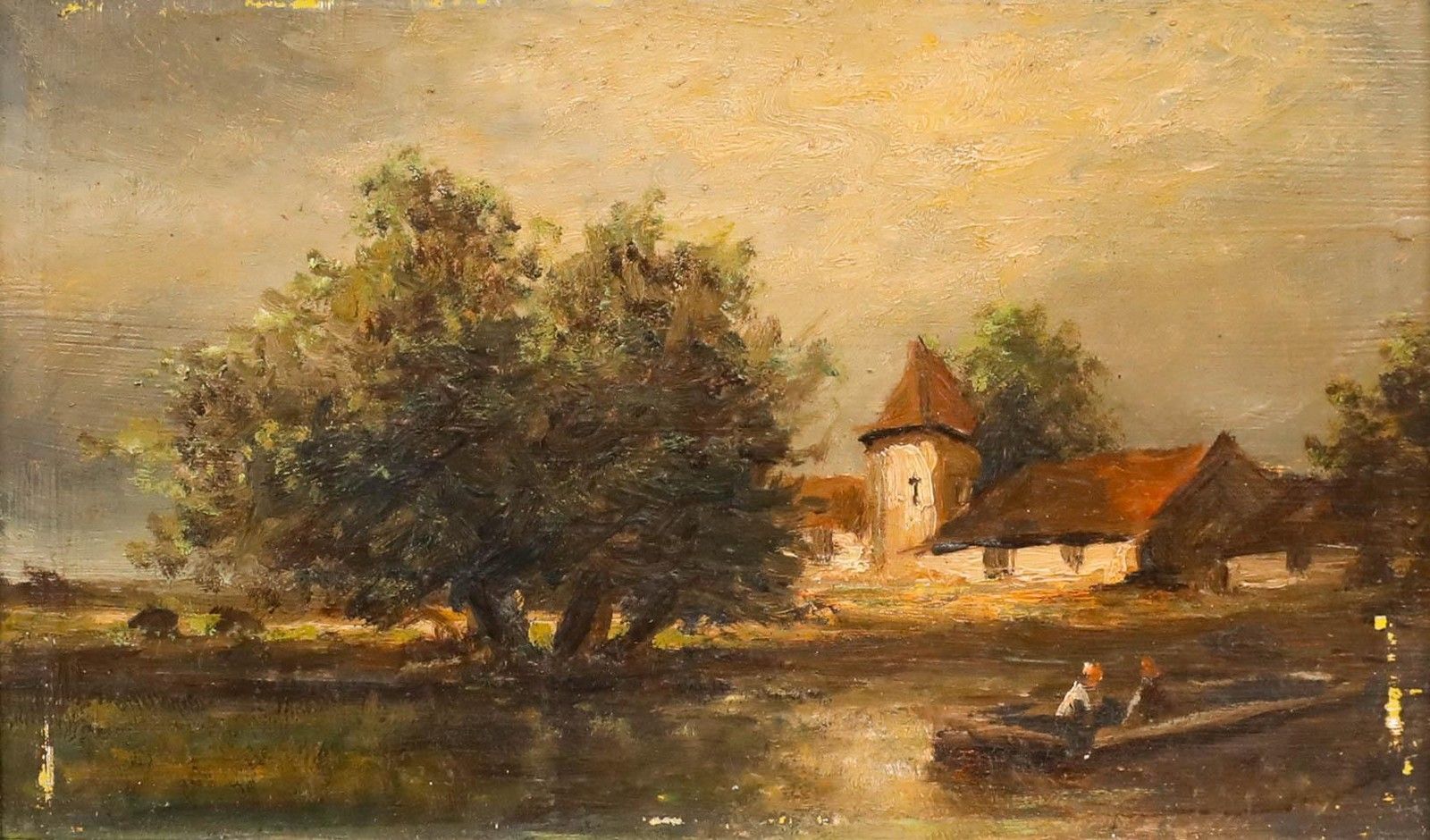 French School 19th Century Oil Sur La Rivière photo furniture