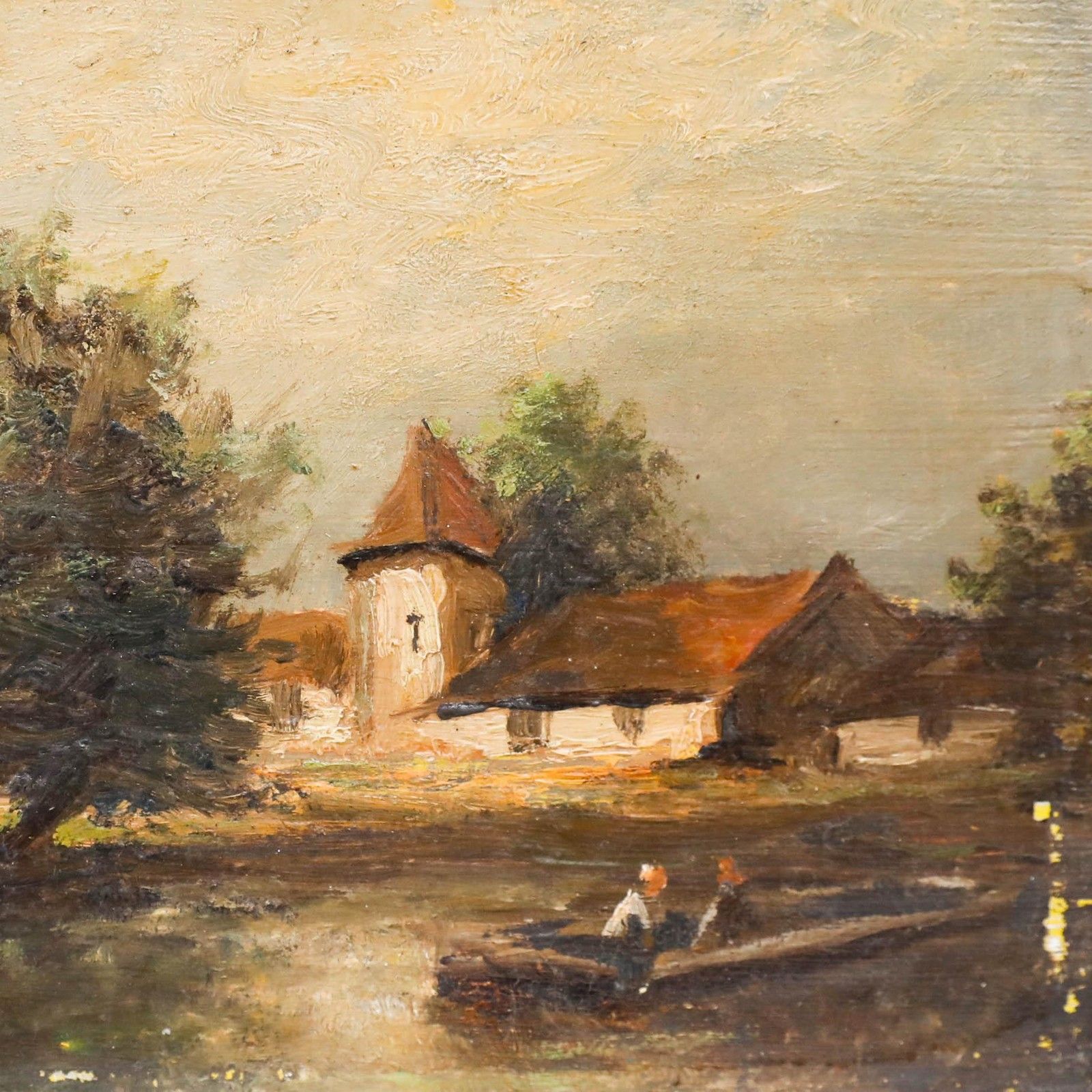 French School 19th Century Oil Sur La Rivière photo Art