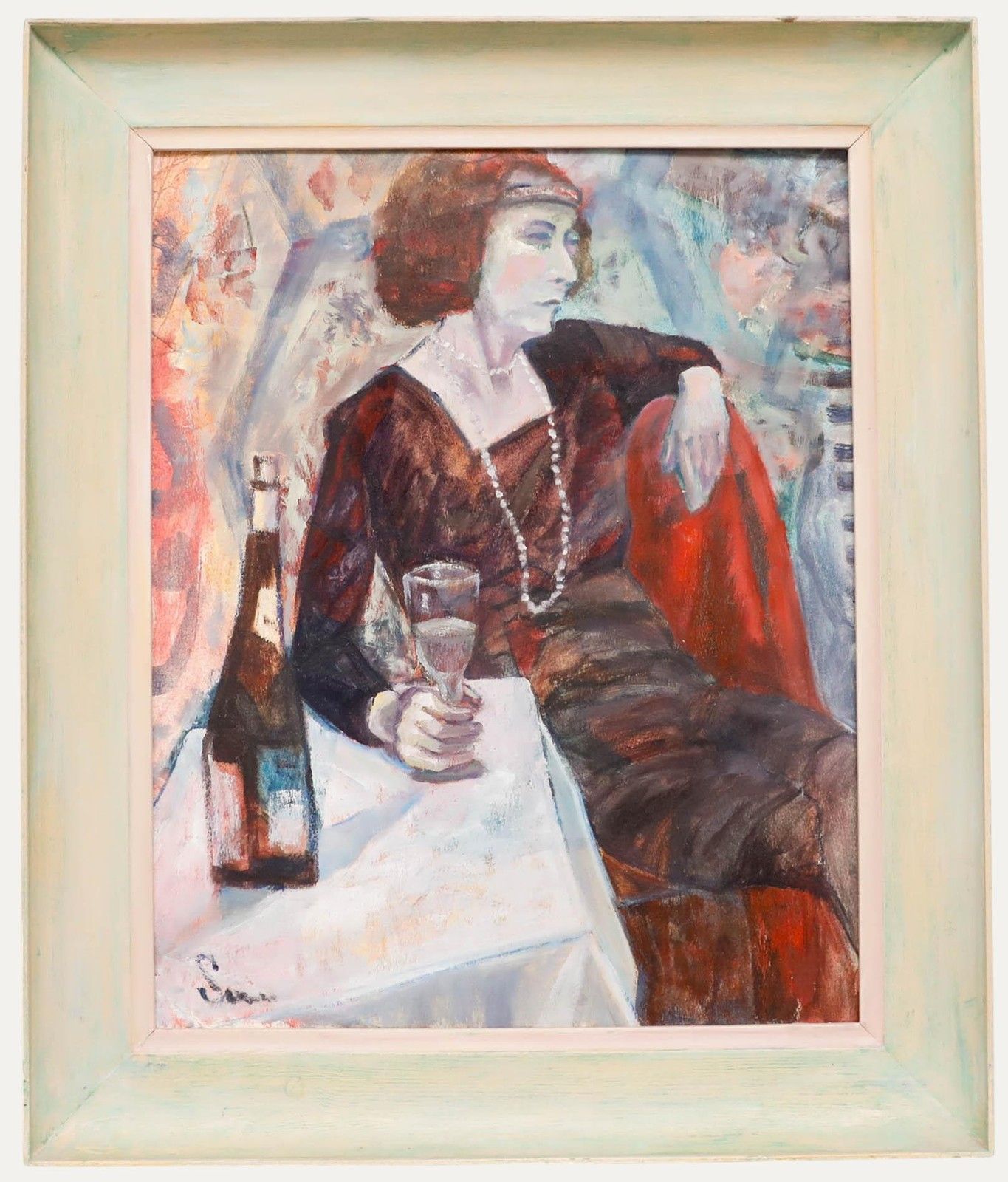 Framed 20th Century Oil Lady Of Leisure