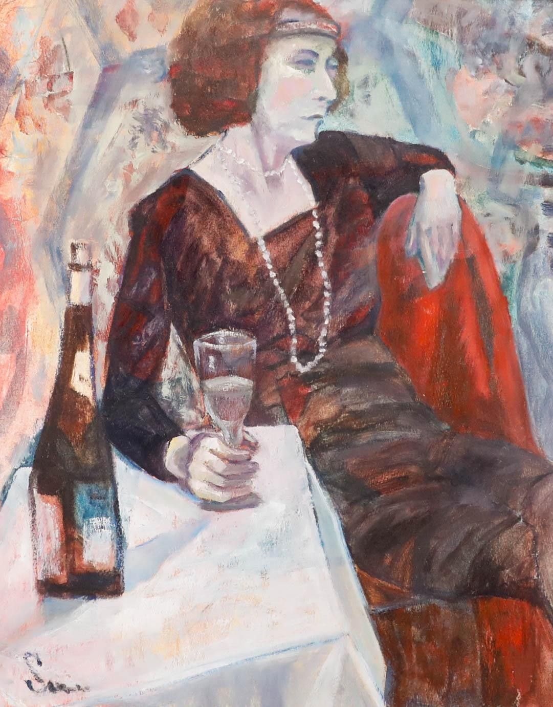 Framed 20th Century Oil Lady Of Leisure photo furniture