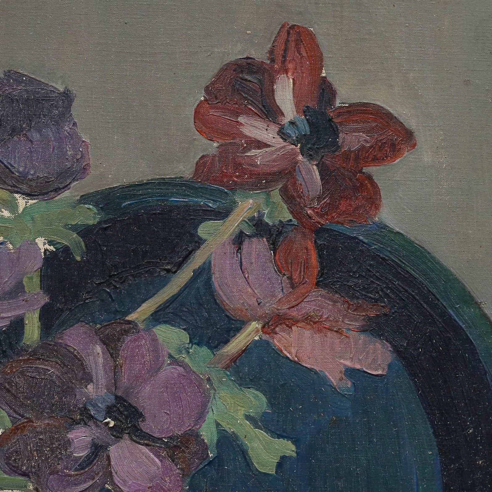 Mid 20th Century Oil Cosmos In A Silver Teapot photo Art