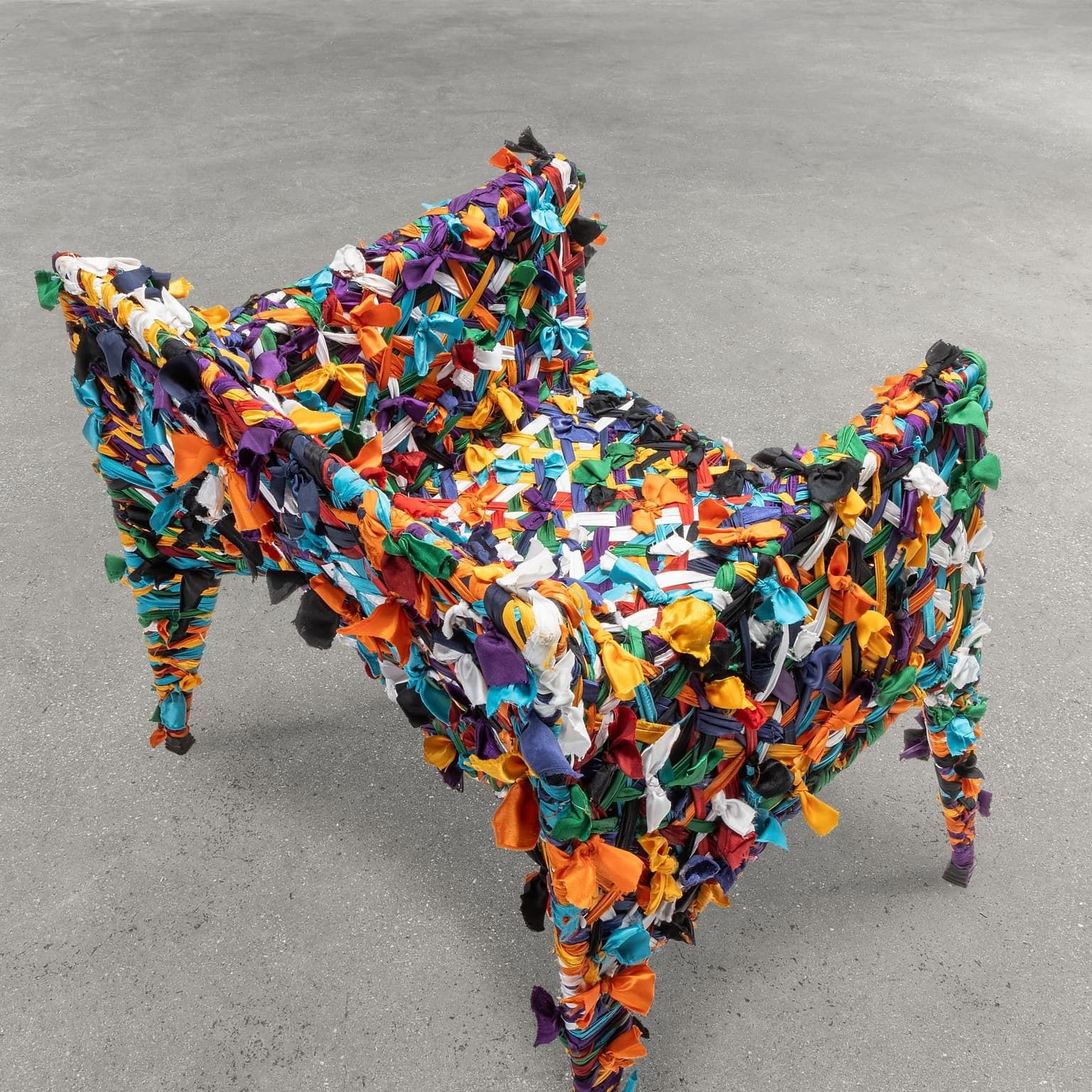 Glass Armchair Fabric Series Iron Design Anacleto Spazzapan photo for sale