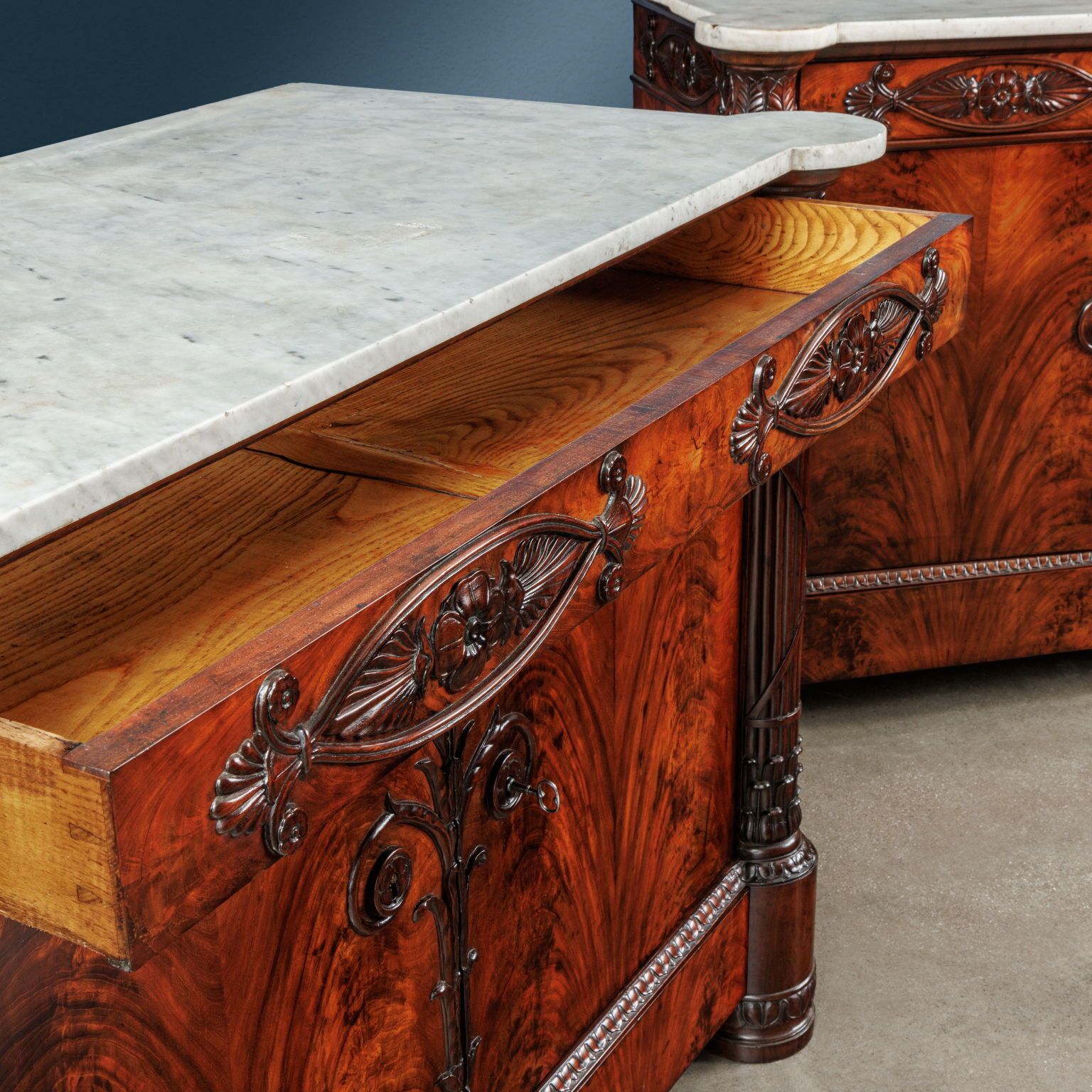 Antique Cupboards Restoration Chestnut Mahogany Marble XIX Century photo for sale