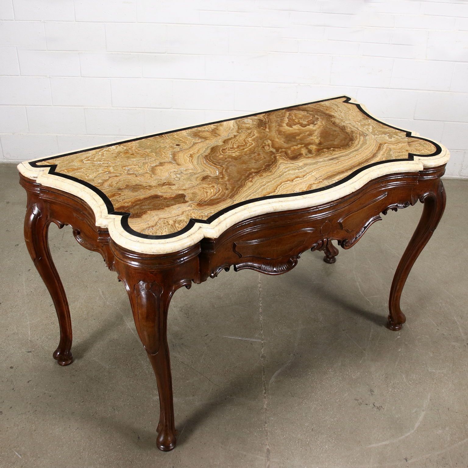 Venetian Baroque Console Walnut Alabaster Marble Italy XVIII Century photo for sale