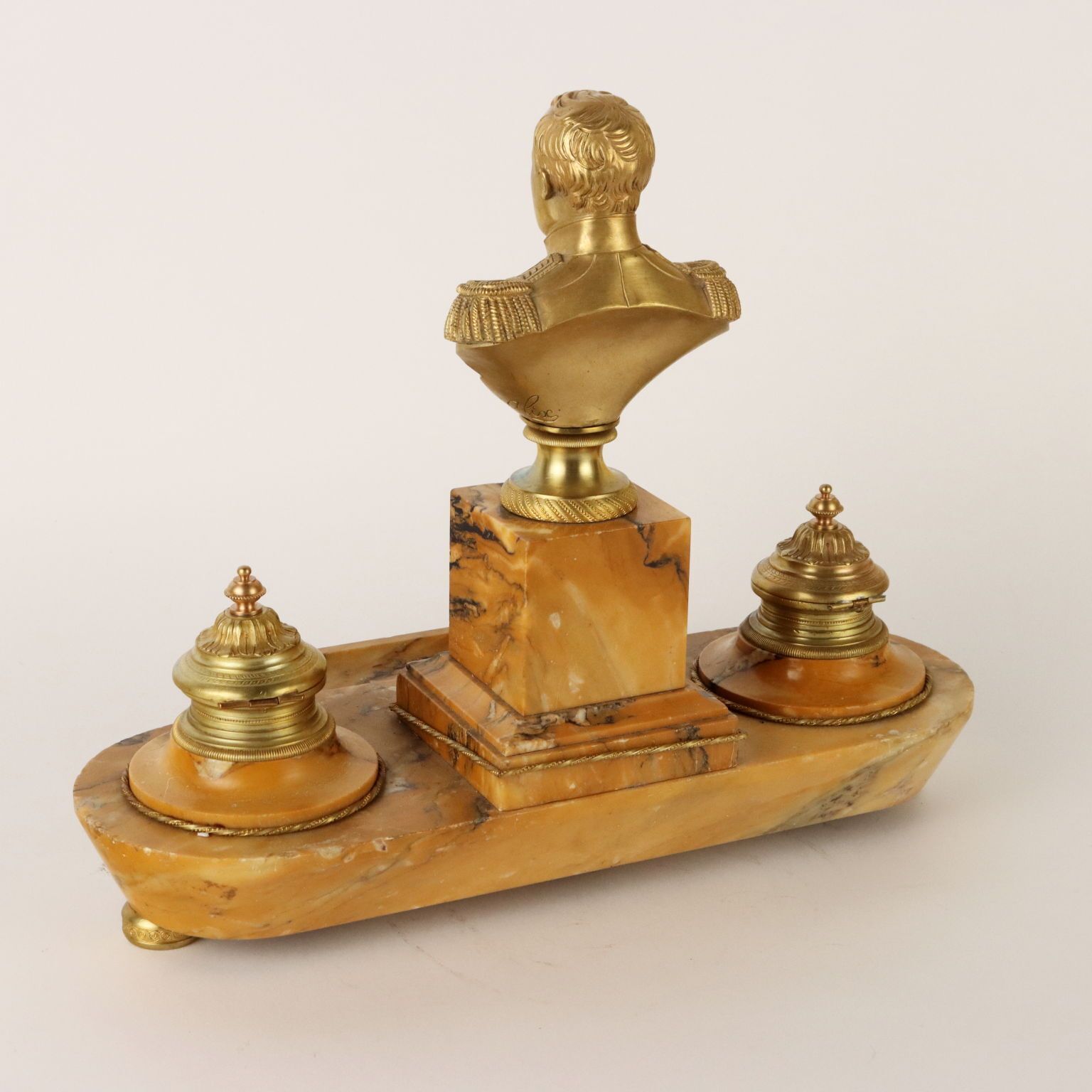 photo for sale Inkwell In Yellow Marble And Gilded Bronze Italy XIX Century