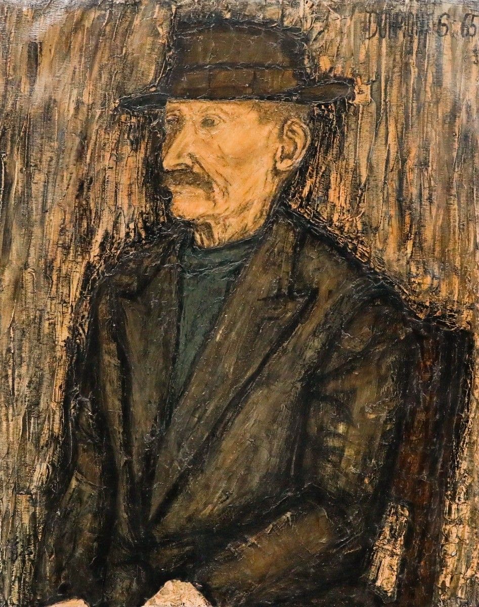 Sylvain Doumont  1965 Oil, L'homme Au Chapeau photo furniture