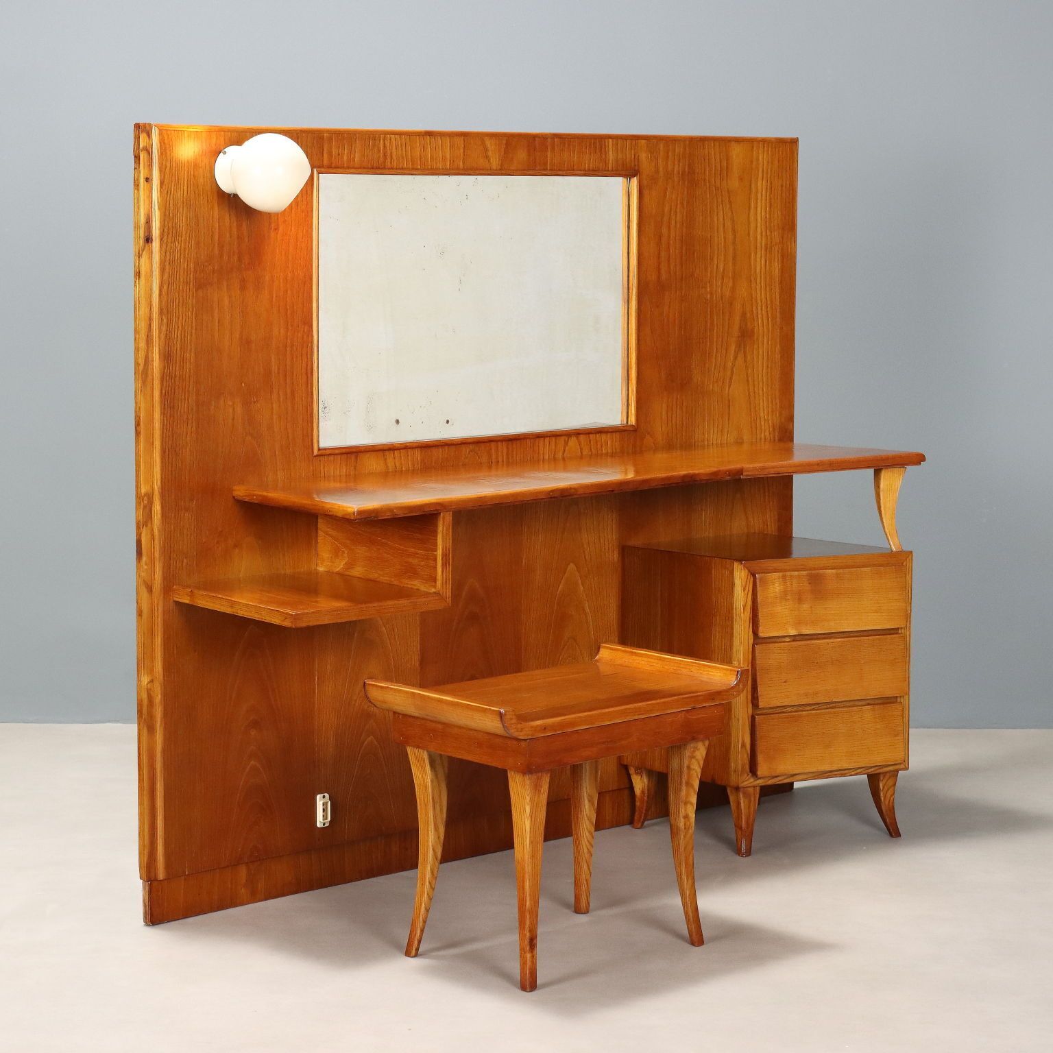 Vintage Dressing Table Oak Veneer Glass Design Italy 1950s 1960s