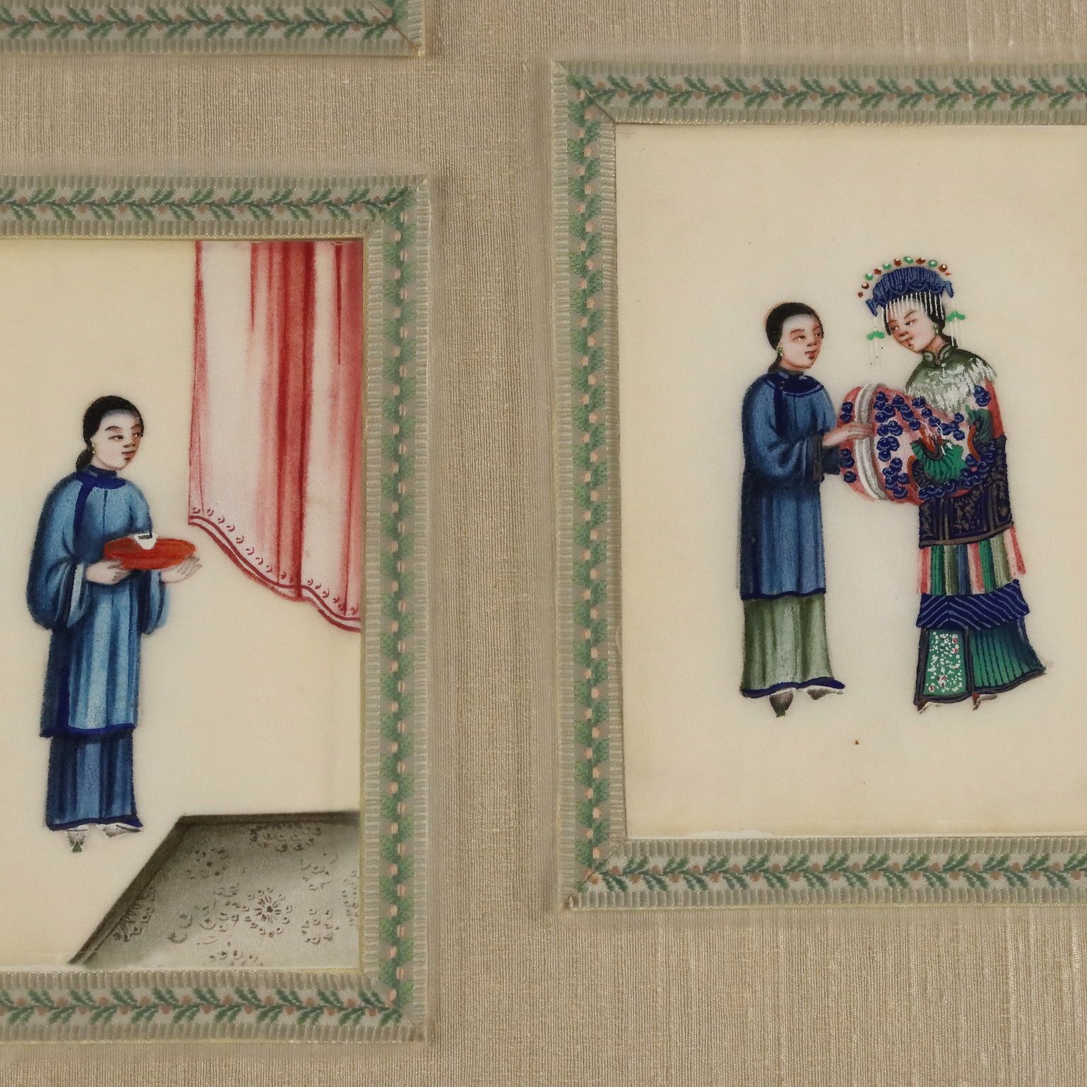 Antique Chinese Figures Tempera On Pith Paper Qing Era China photo vintage