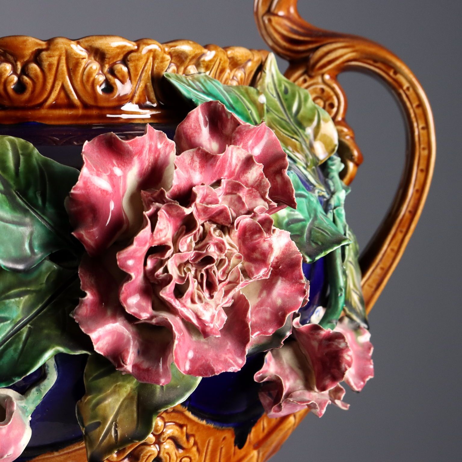 Antique Cache Pot Barbotine Ceramic Decorations Europe XX Century photo for sale