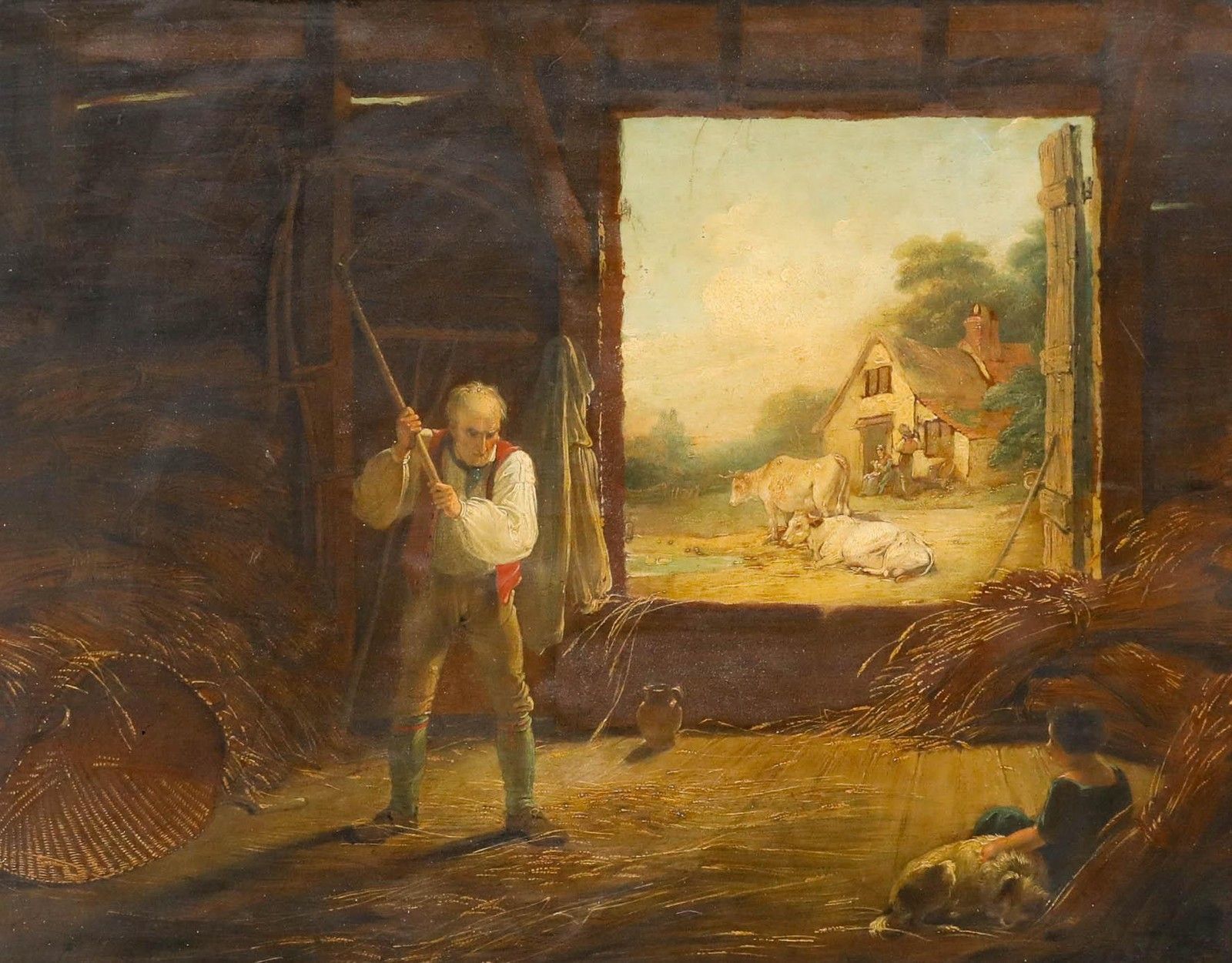 Attrib Richard Westall (1765 1836) Early 19th Century Oil, After The Harvest photo furniture