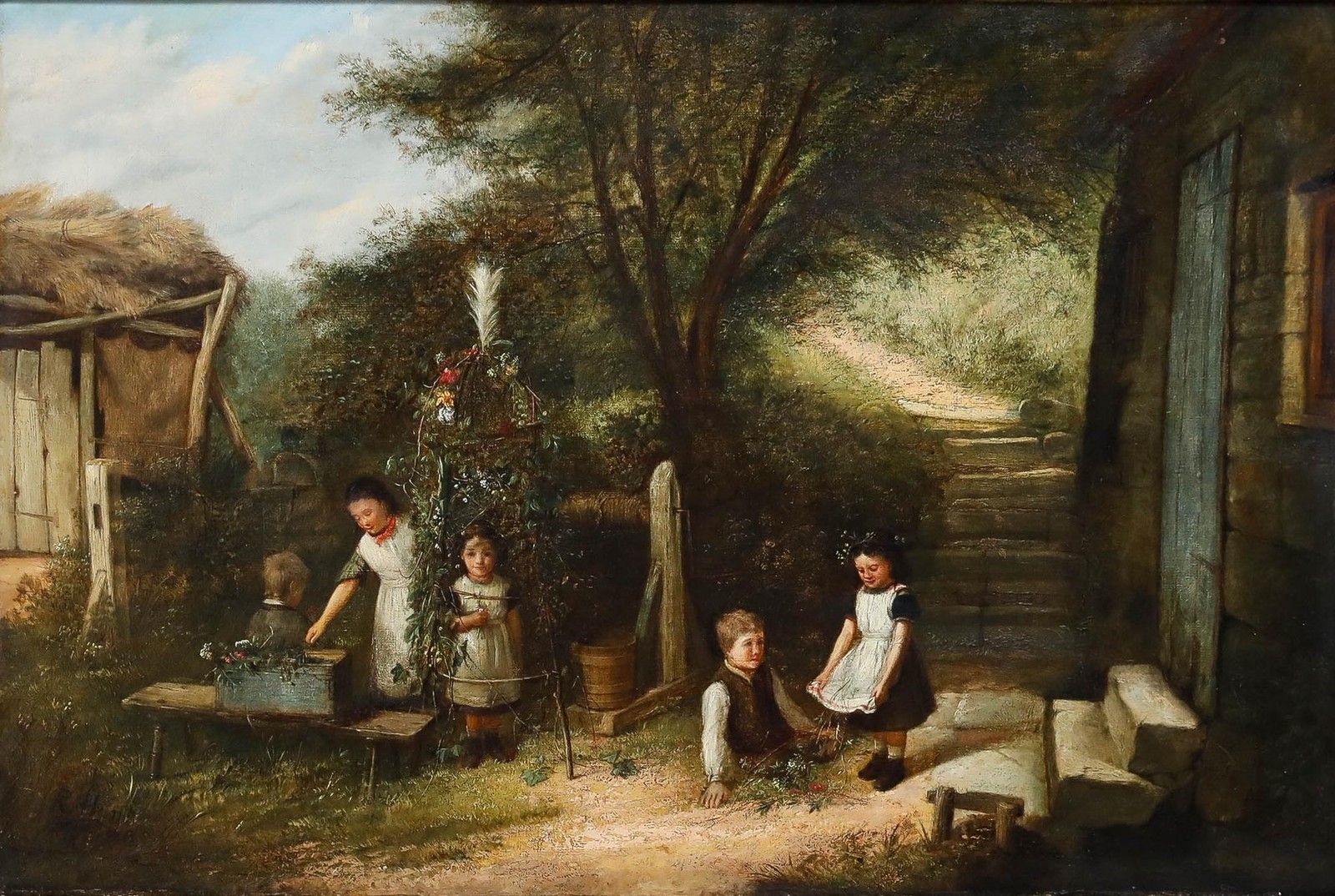 Reuben Hunt (1857 1938) 1882 Oil, Children In The Garden photo furniture