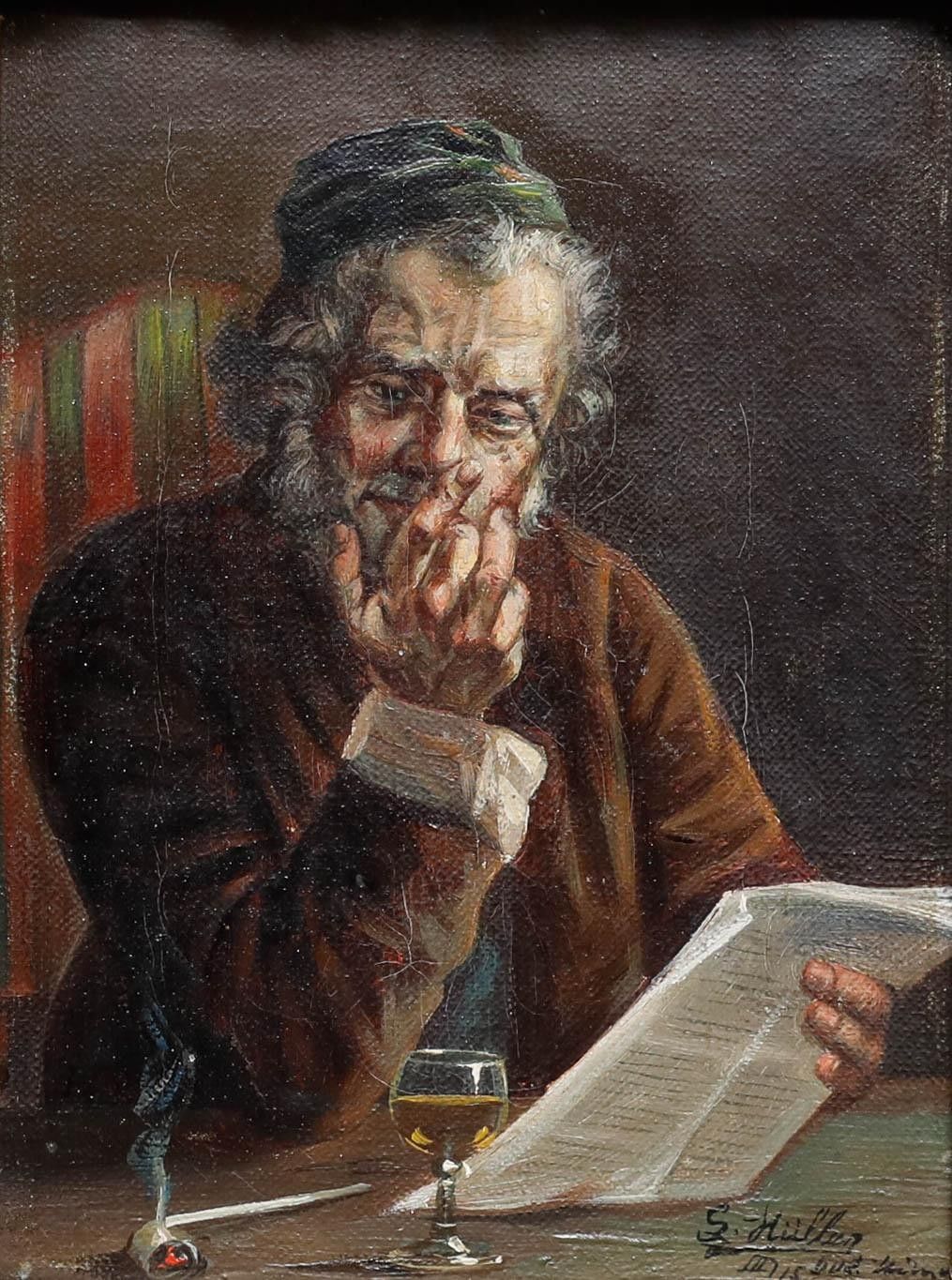 S. Muller  German School 20th Century Oil, The Pipe Smoker photo furniture