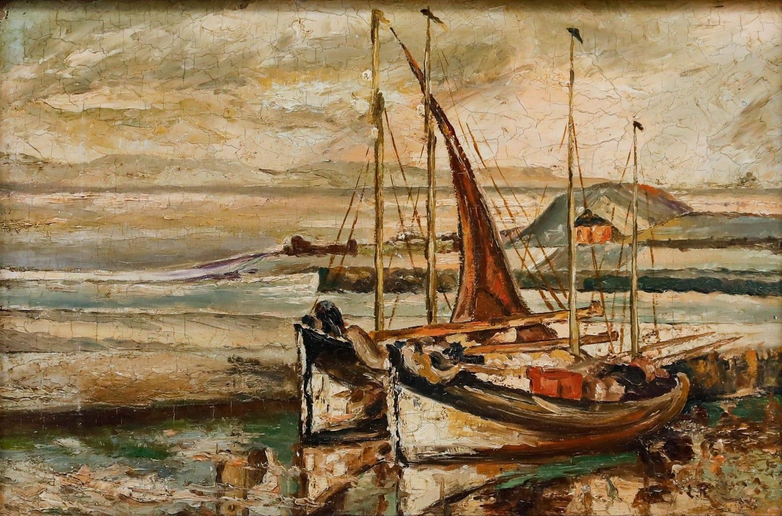Attrib. Leonard Richmond (1889 1965) Oil, Moored Boats In A Coastal Inlet photo furniture