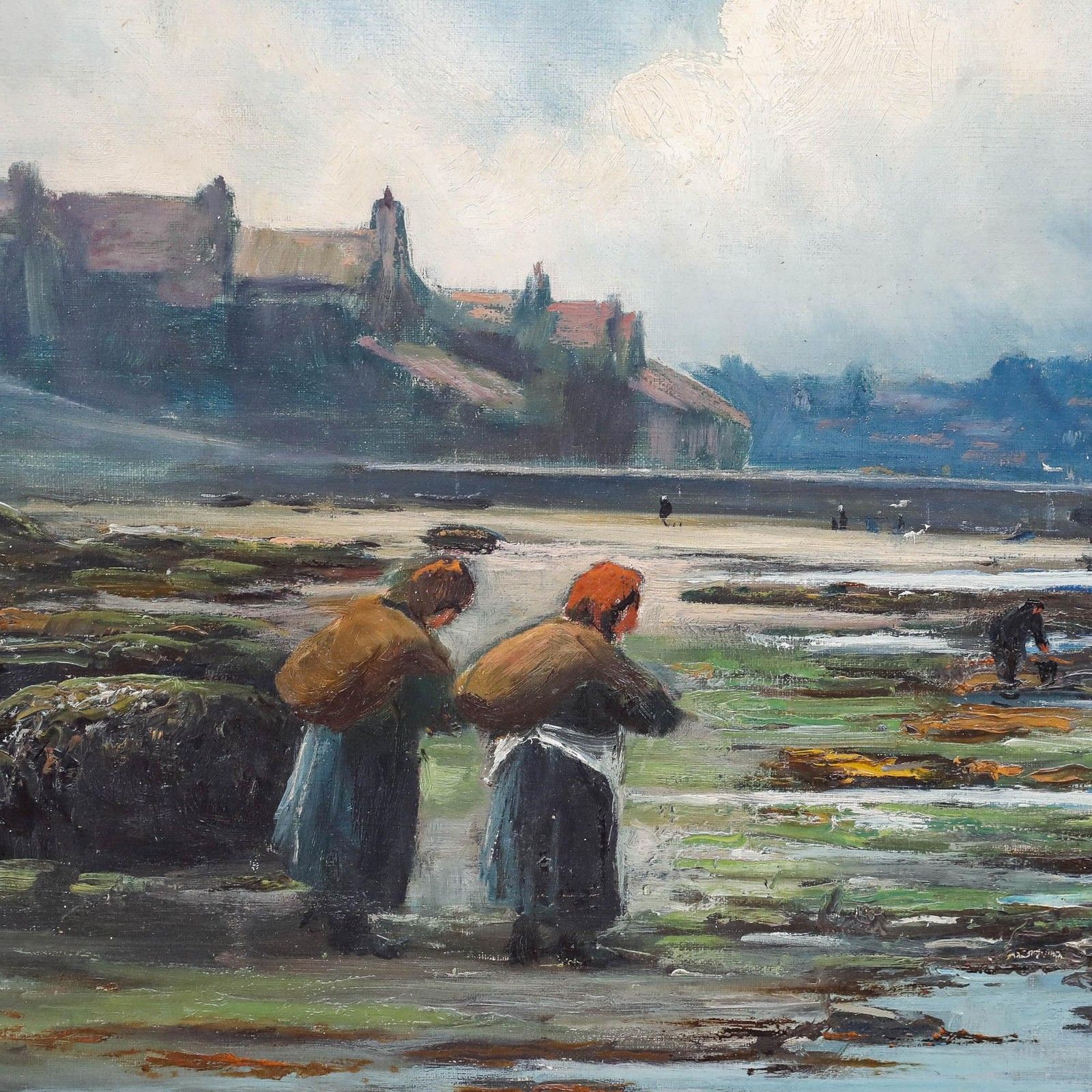 Henry Hadfield Cubley (1858 1934) 1919 Oil, Mussel Gatherers At Whitby photo Art