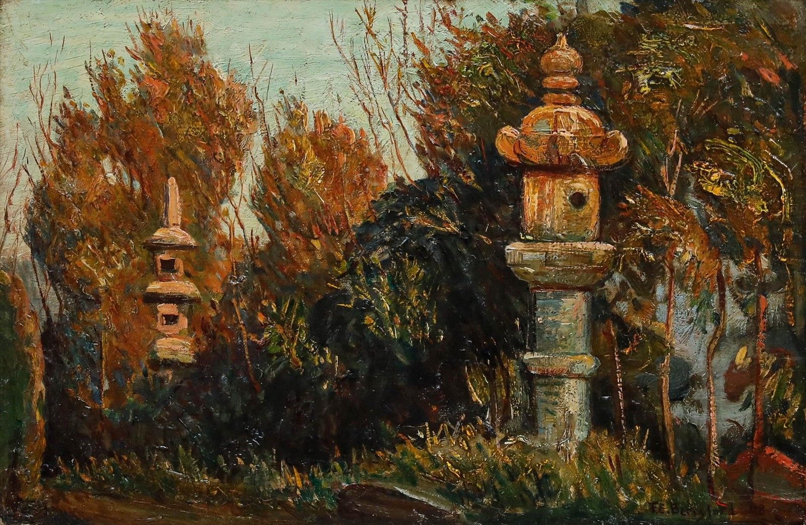 Frank Ernest Beresford (1881 1967) 1908 Oil, A Japanese Garden photo furniture