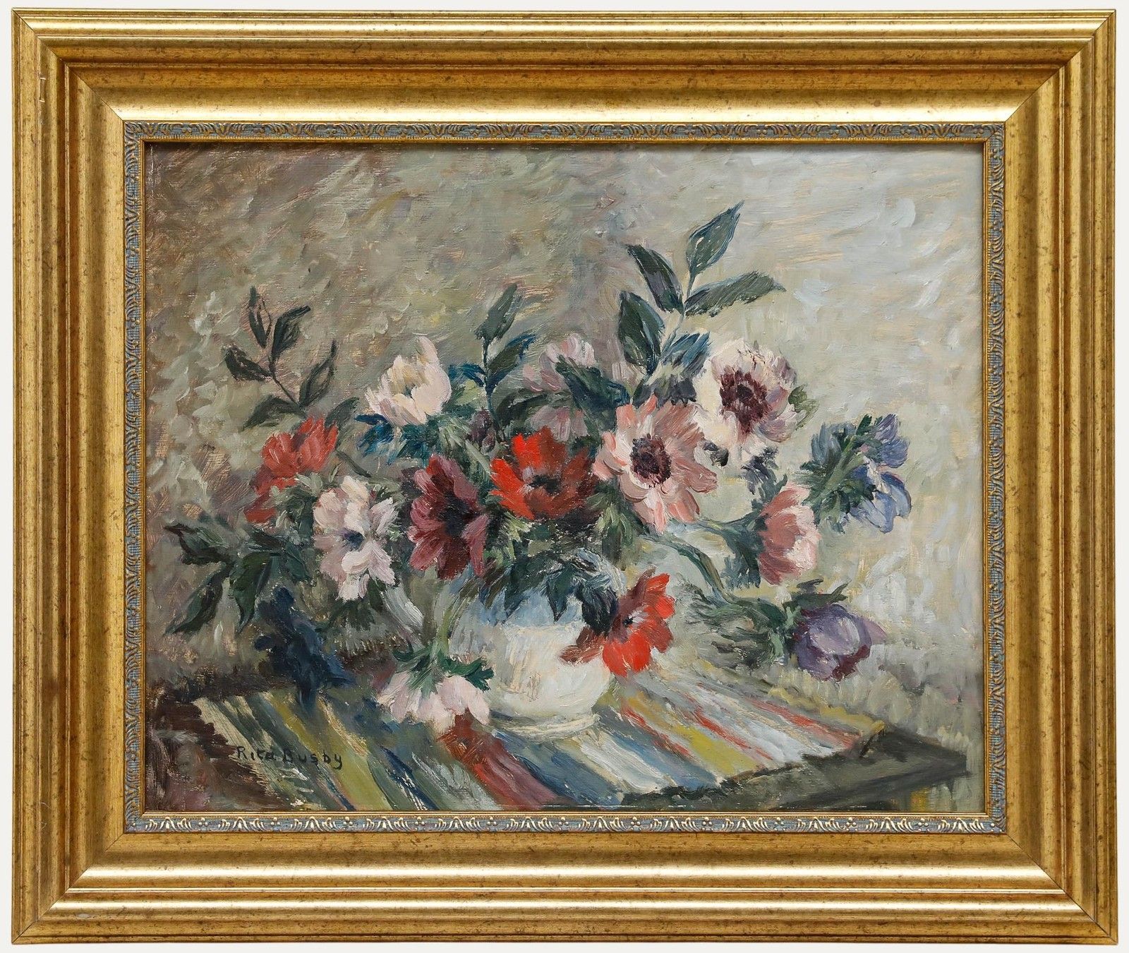Rita Busby 20th Century Oil, Vase Of Anemones