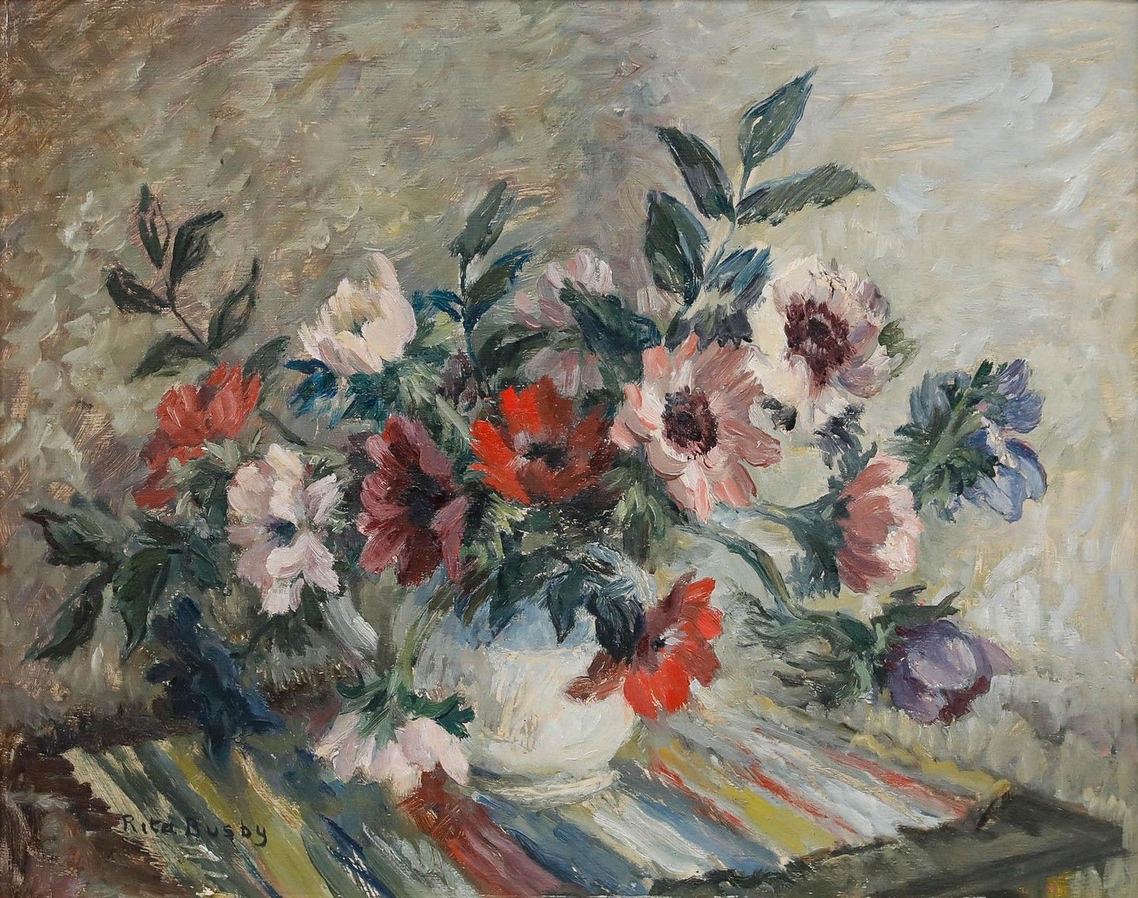 Rita Busby 20th Century Oil, Vase Of Anemones photo furniture