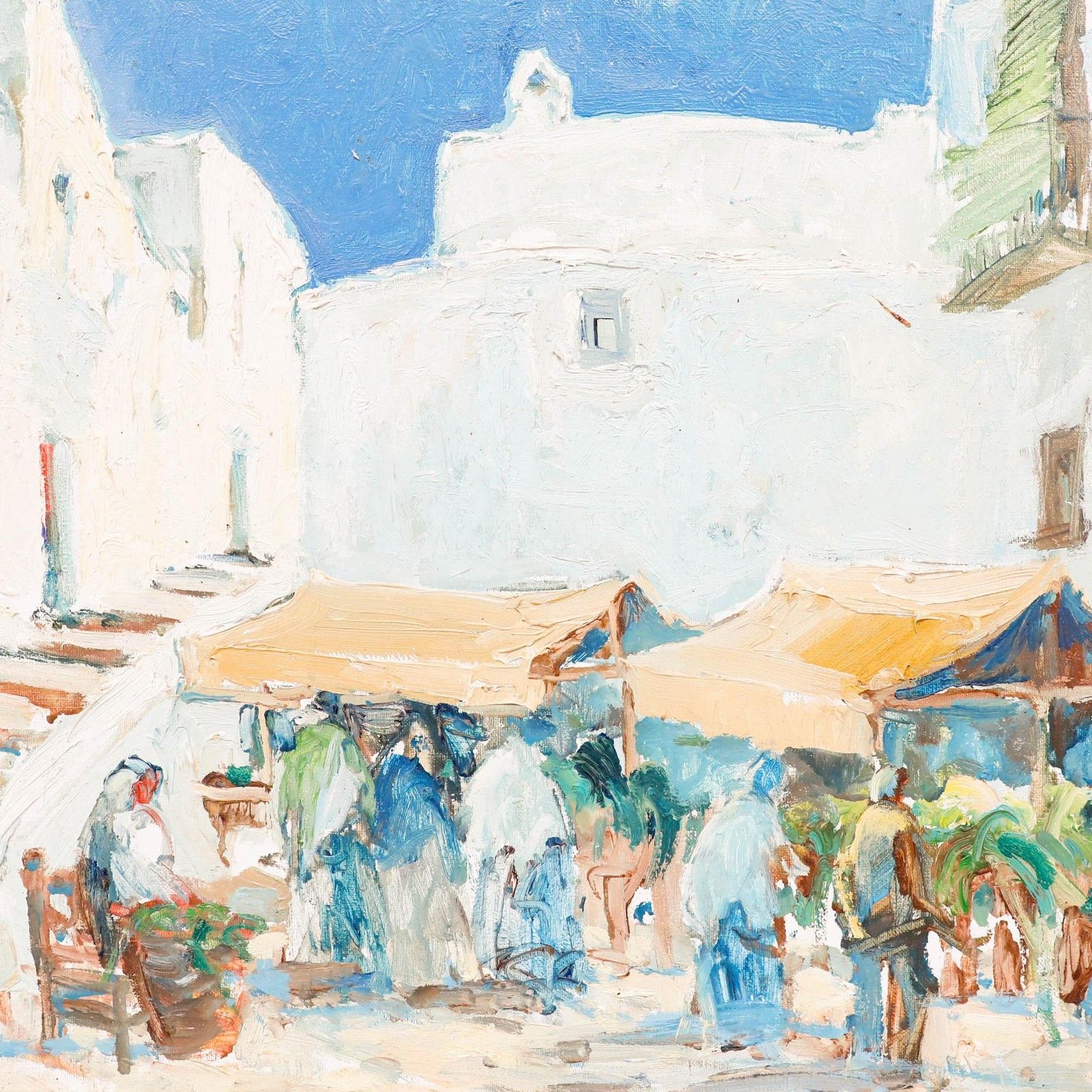 Josep Meneses (B.1930) 1979 Oil, Ibiza Market Scene photo Art