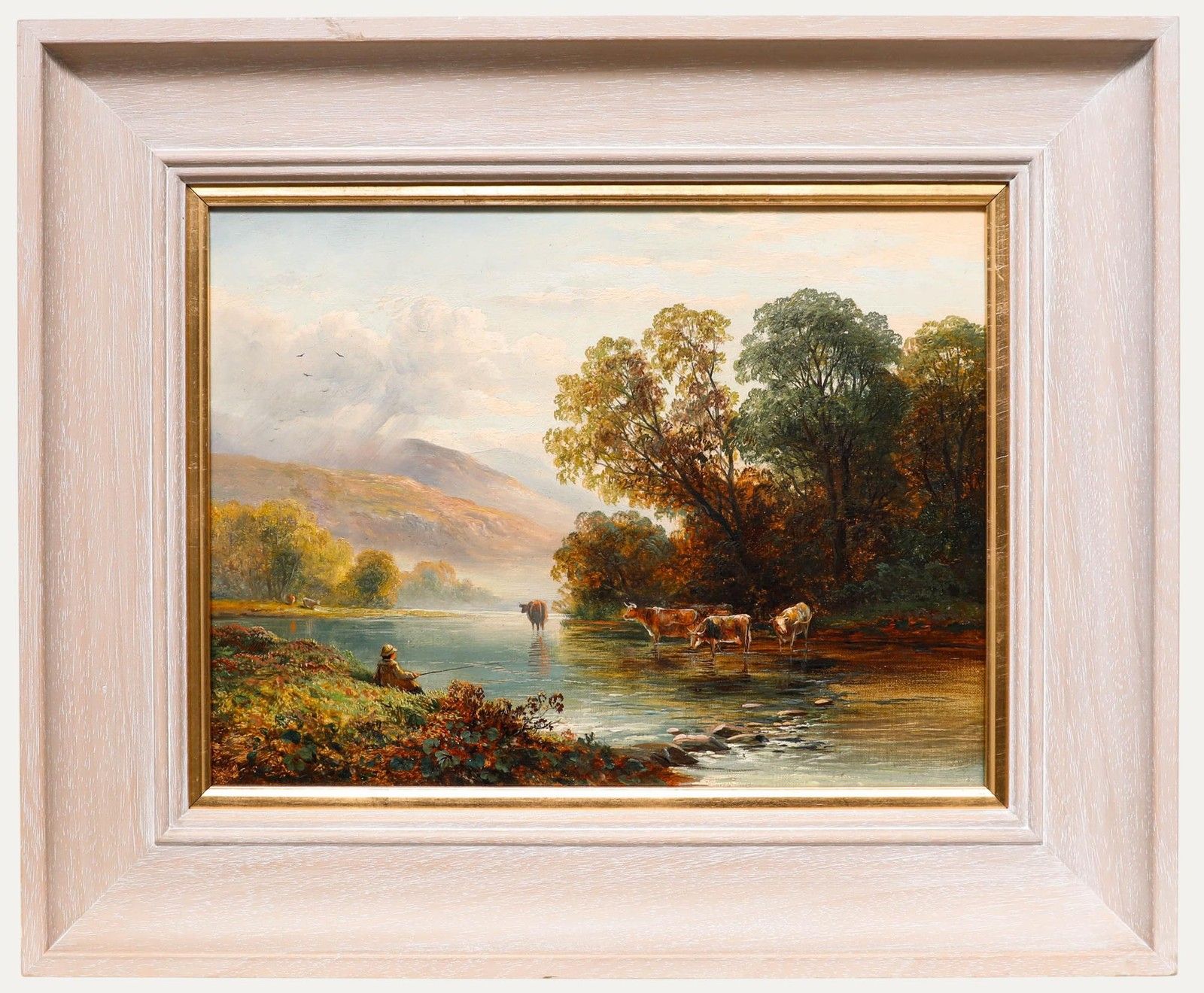 British School Late 19th Century Oil Fisherman And Cattle